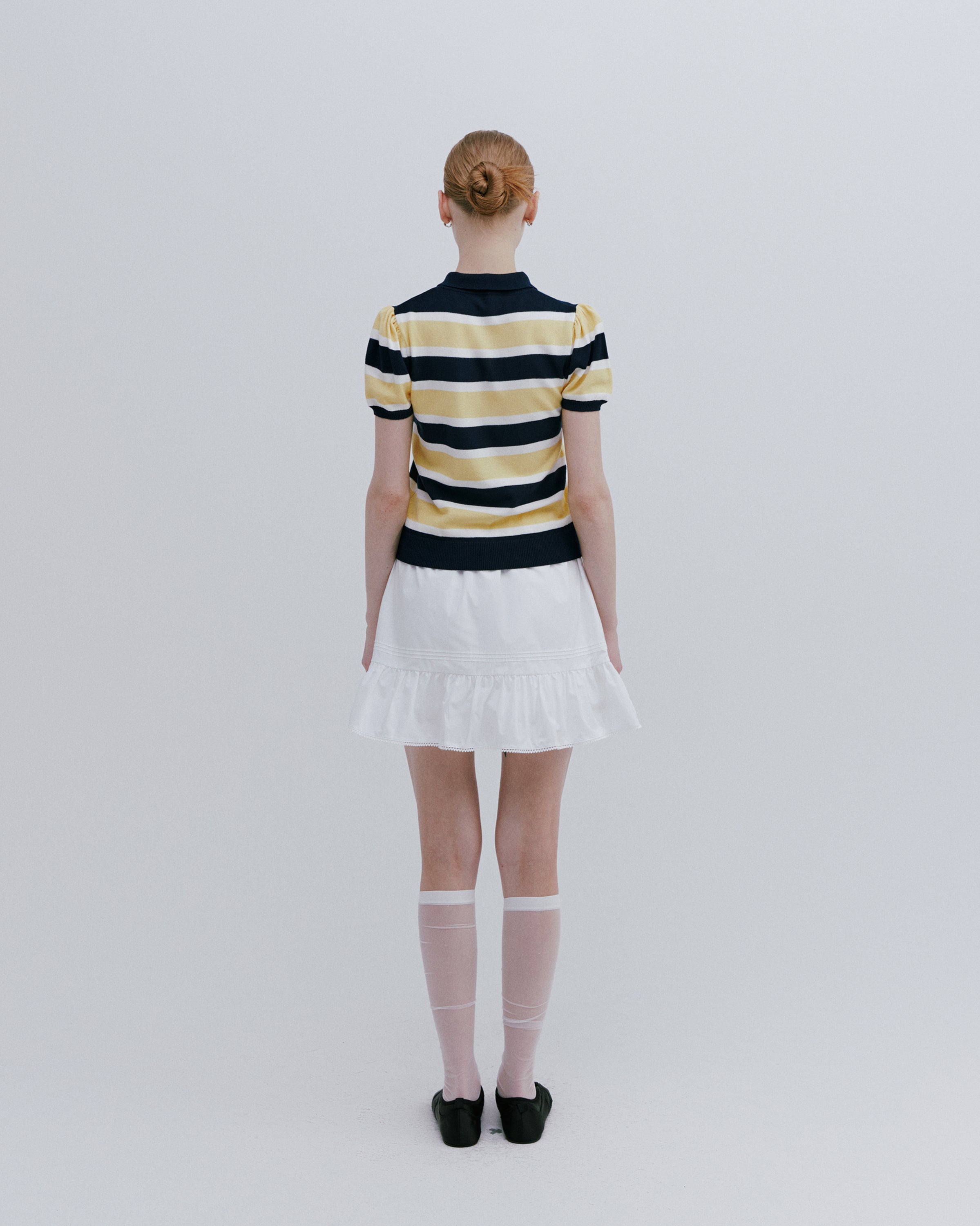 PULL PETIT PUFF RAYÉ EN MAILLE AVEC COL_JAUNE