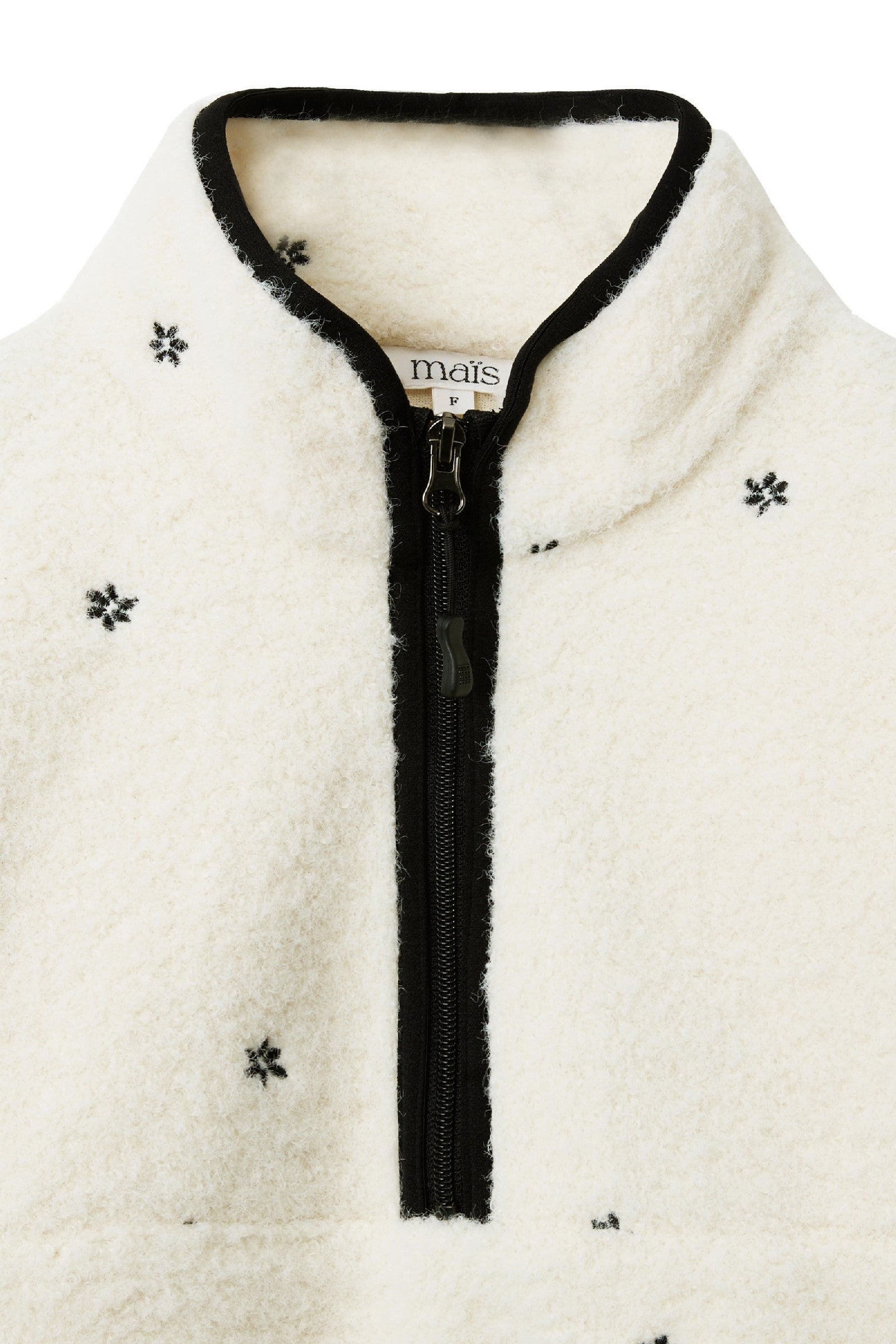FLORAL EMBROIDERED HALF ZIP-UP FLEECE JACKET_IVORY