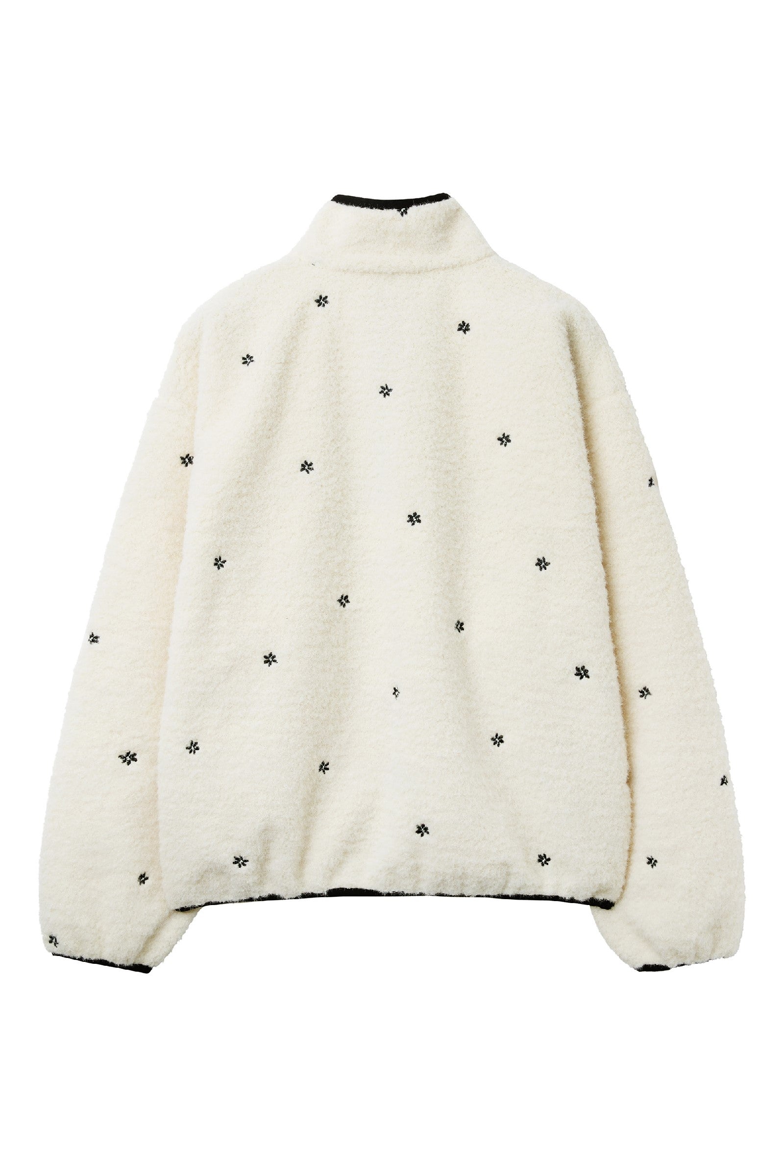 FLORAL EMBROIDERED HALF ZIP-UP FLEECE JACKET_IVORY