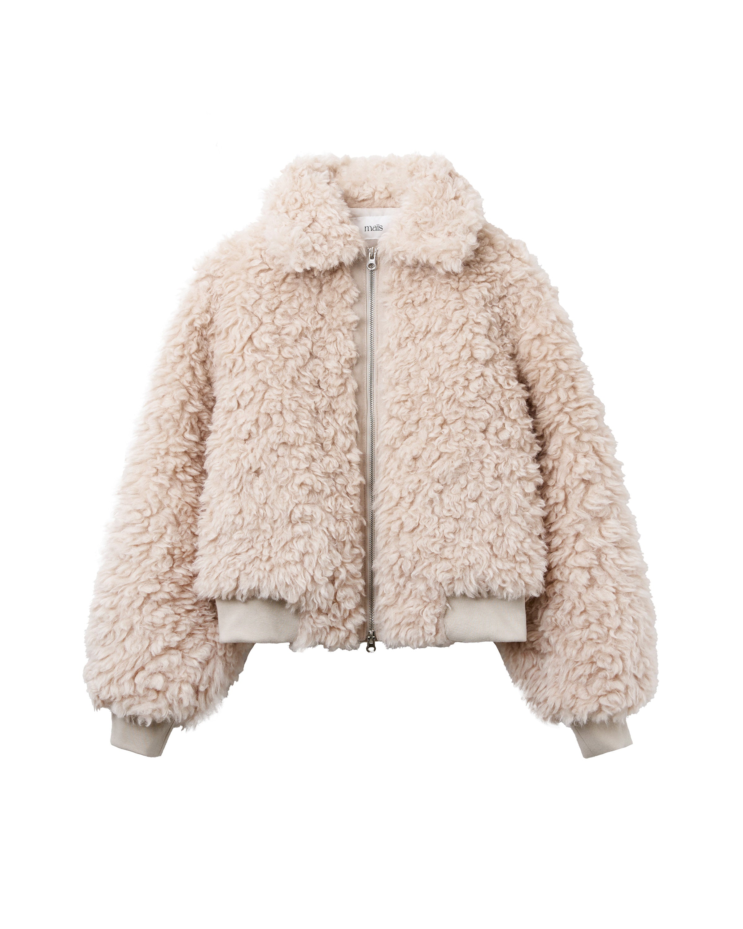 CROPPED ZIP-UP FUR JACKET_BEIGE