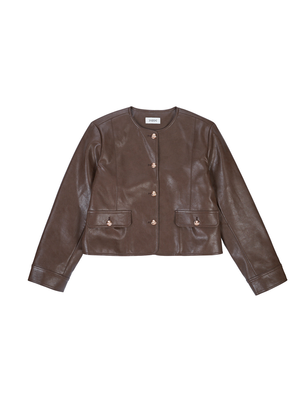 ROUND LEATHER JACKET_BROWN