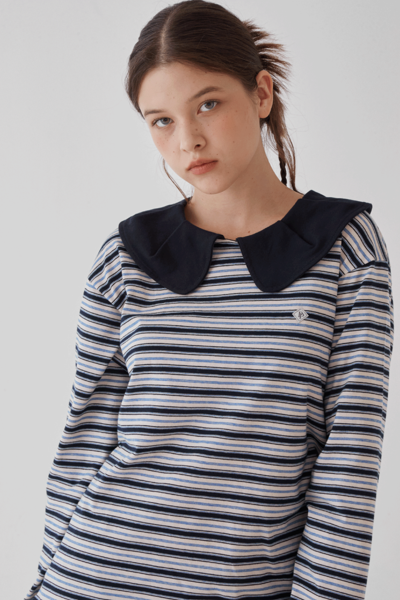 STRIPE BIG COLLAR TOP_NAVY