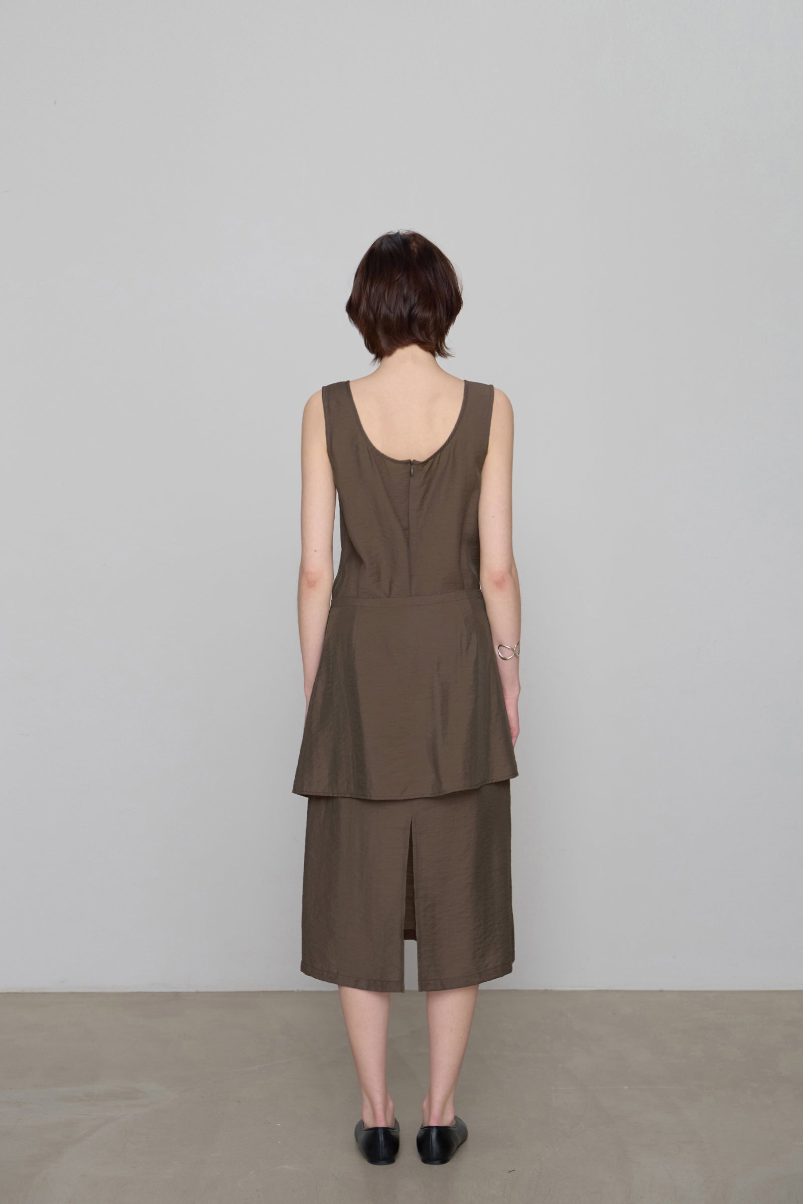 SHEER SLEEVELESS DRESS_BROWN