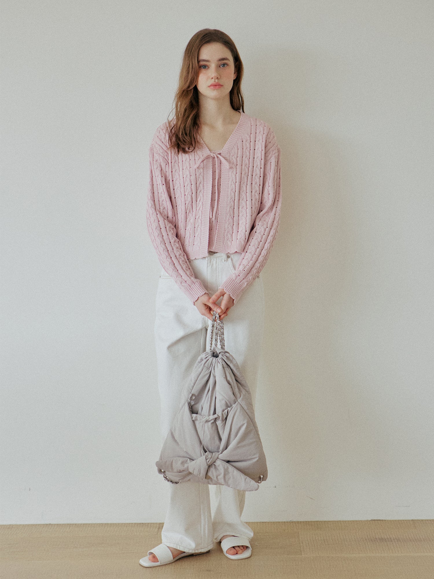 LACE RIBBON CARDIGAN_PINK