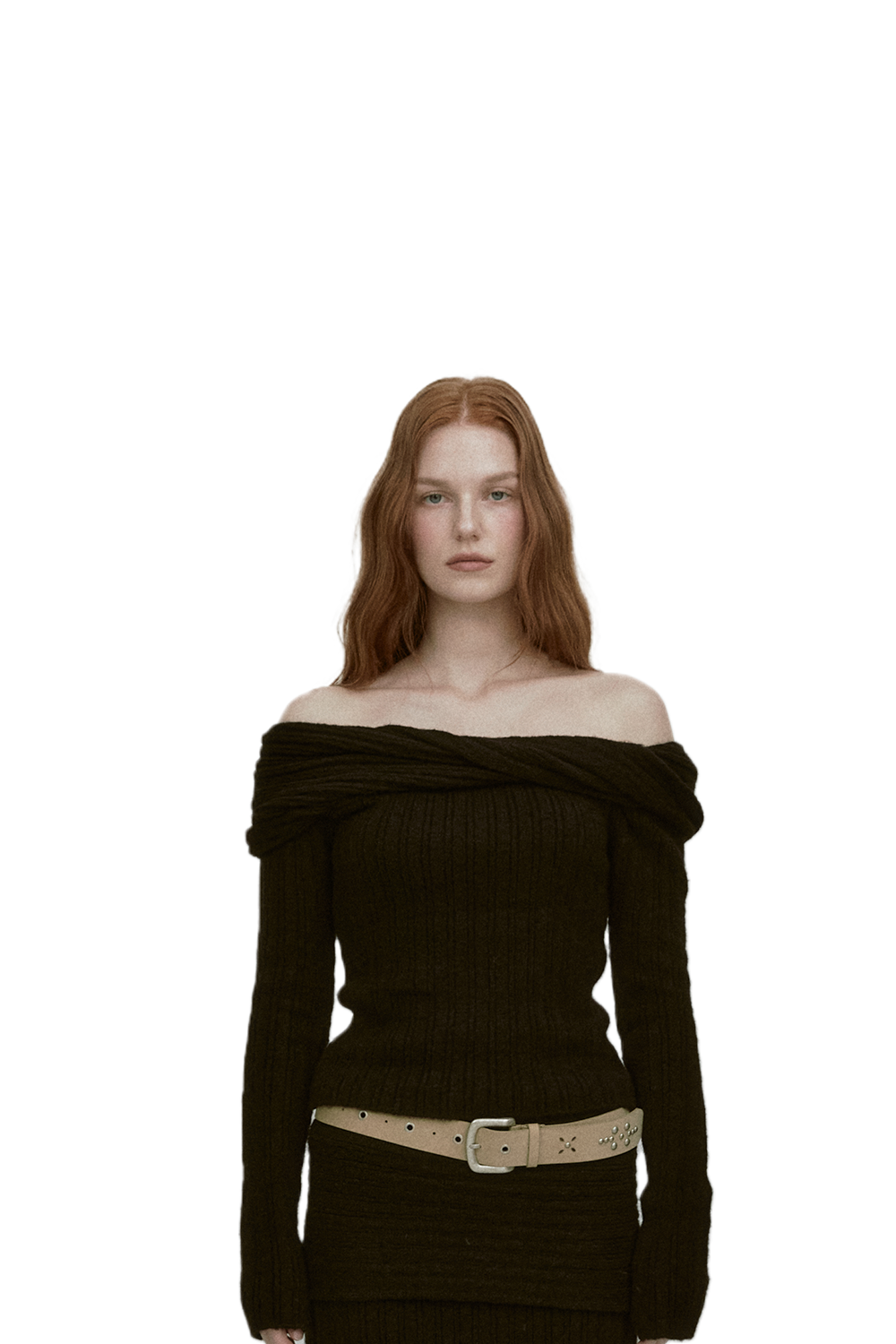 PULL EN MAILLE ÉPAULES NUES À PLI INVERSÉ_NOIR