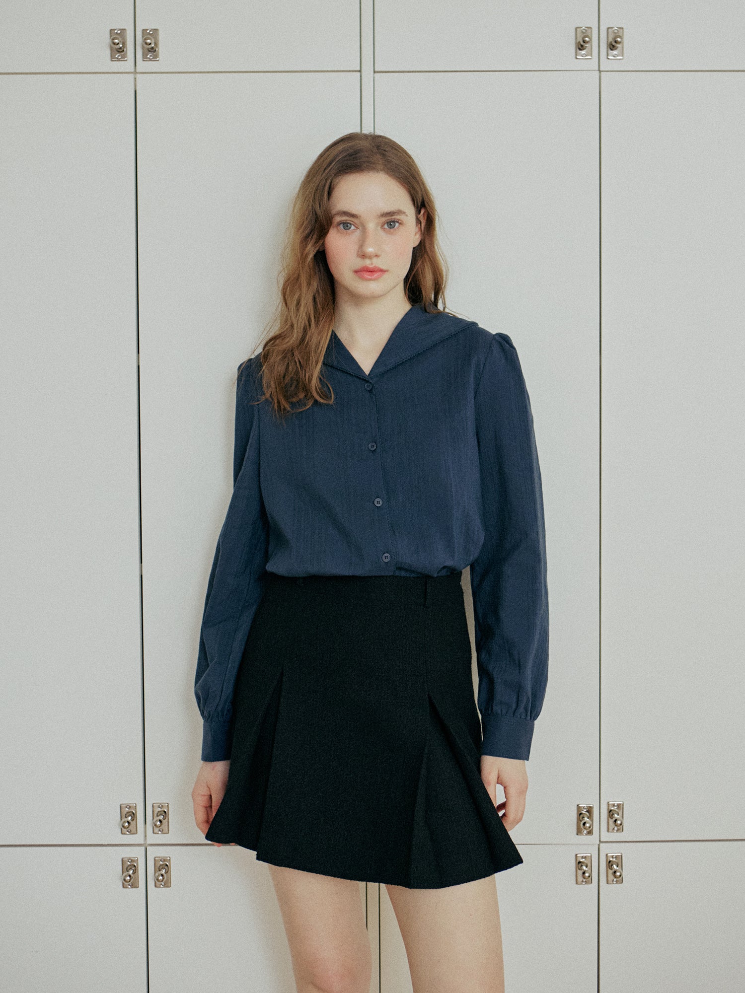 LACE COLLAR SHIRT_NAVY