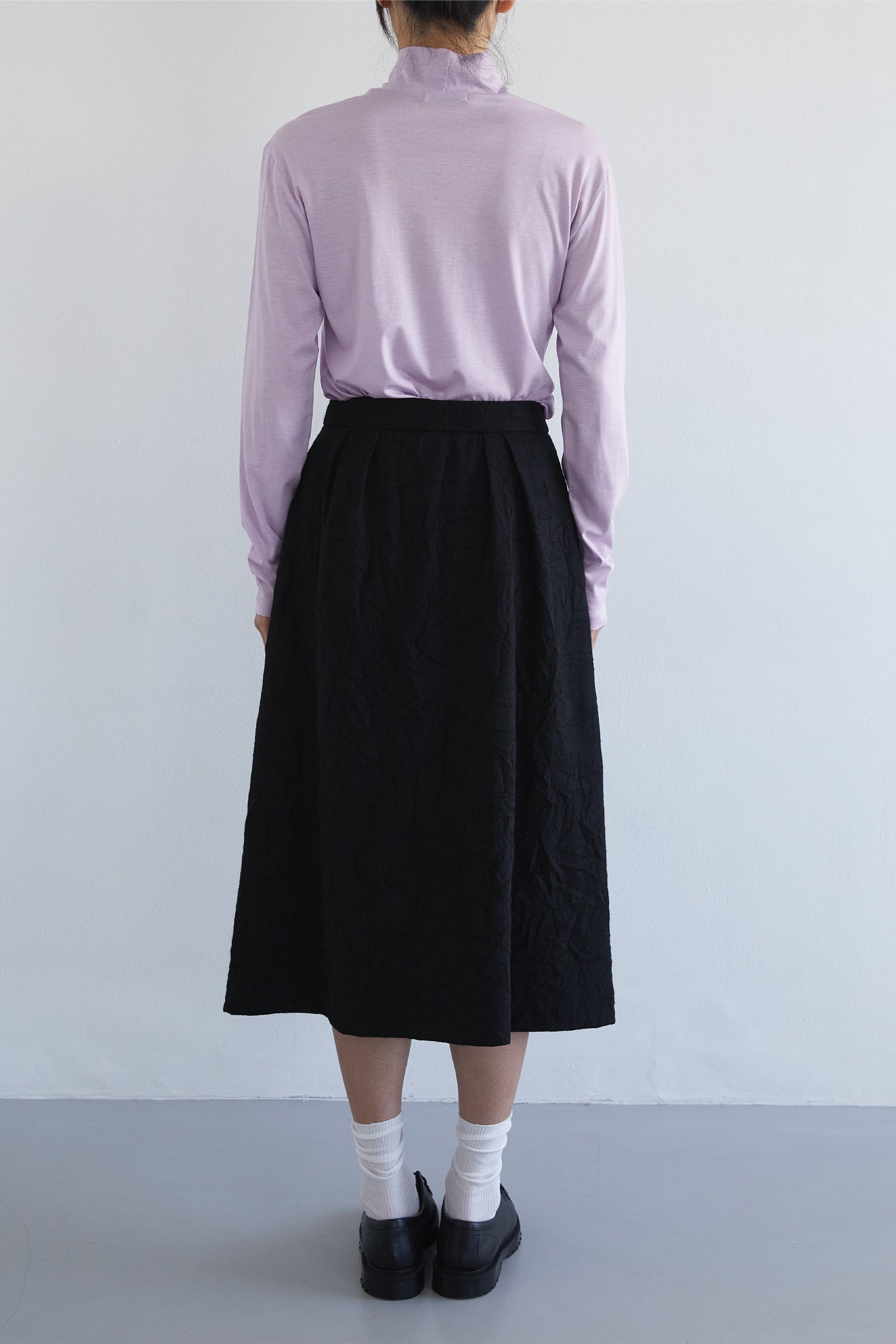 WOOL BLEND TUCK SKIRT_BLACK