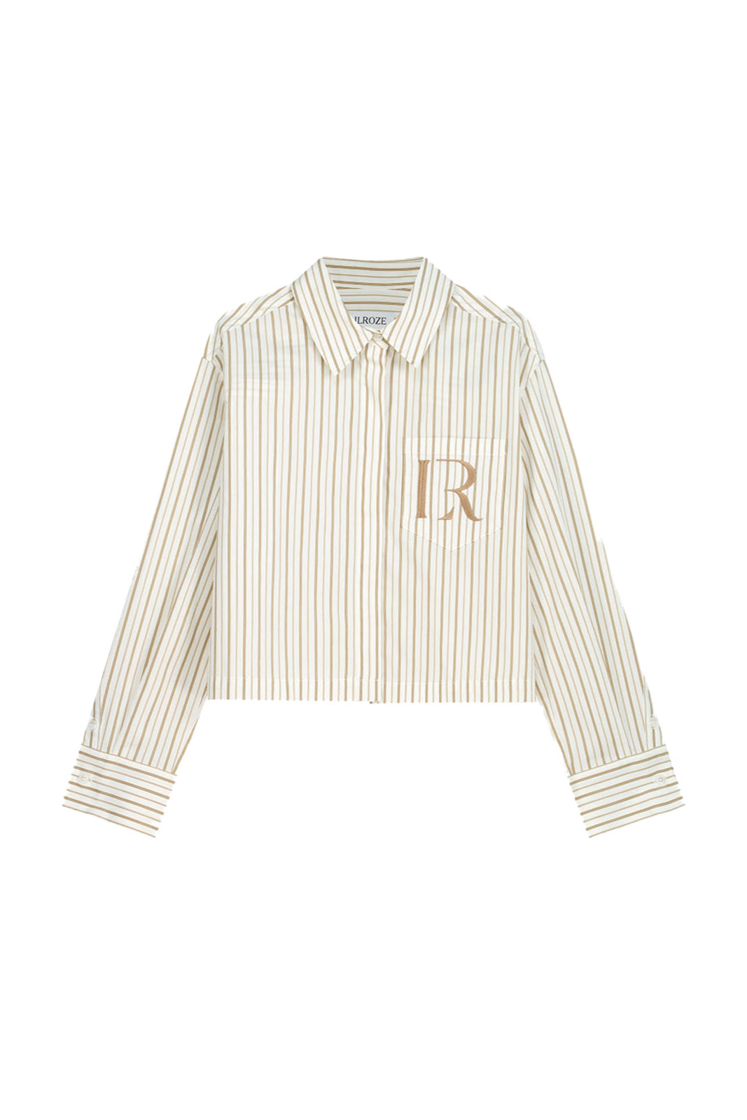 CHEMISE COURTE RAYÉE LOGO R_BEIGE