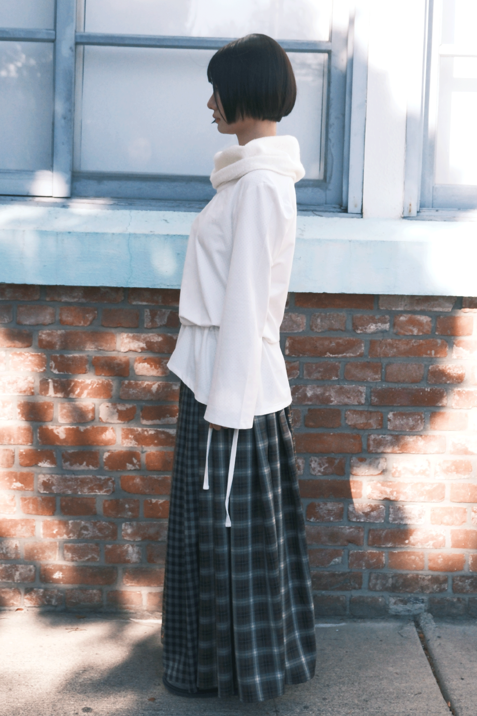 JUPE À CARREAUX MÉLANGÉS_BLEU MARINE