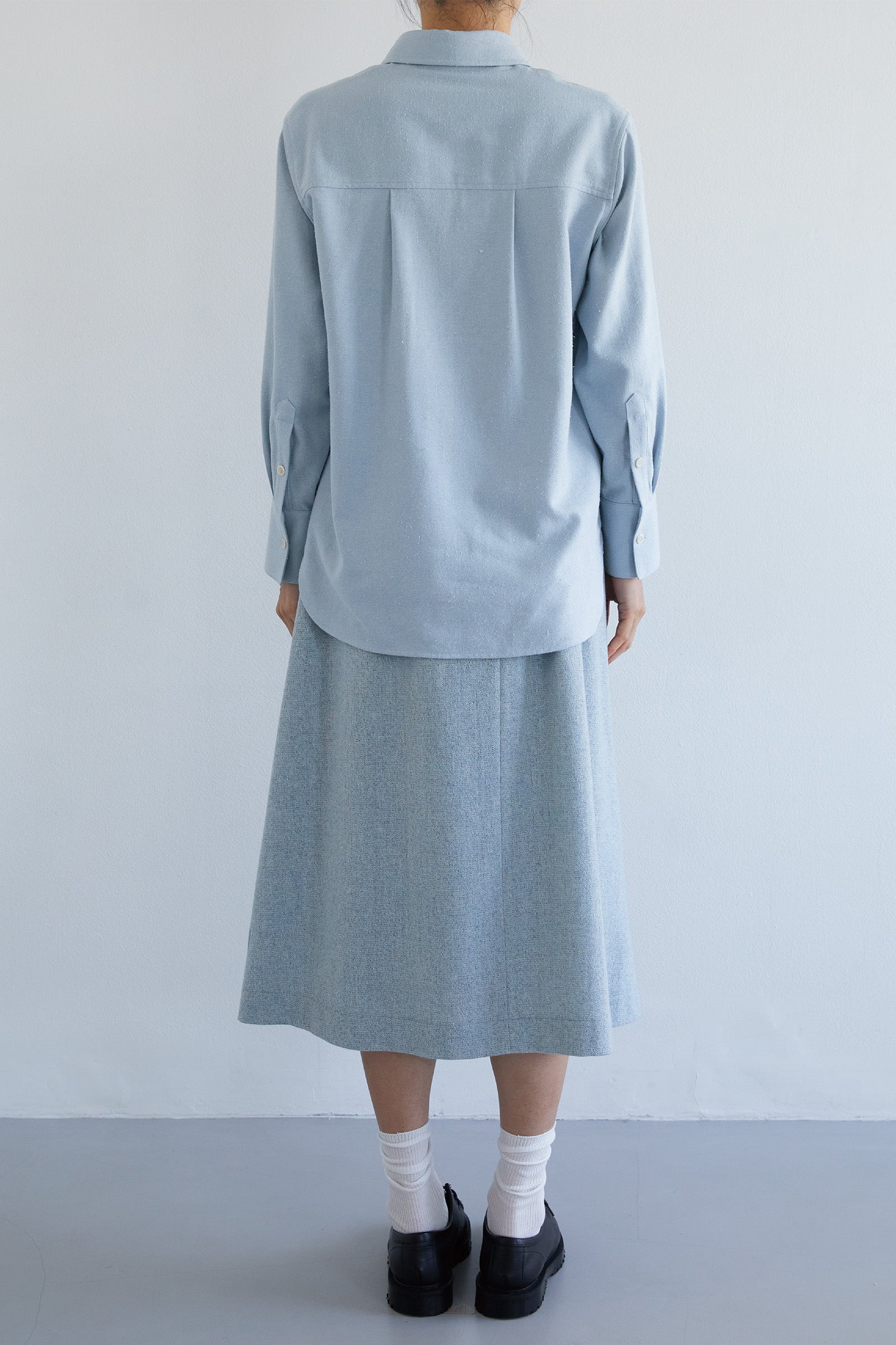 WOOL BLEND TUCK SKIRT_OCEAN