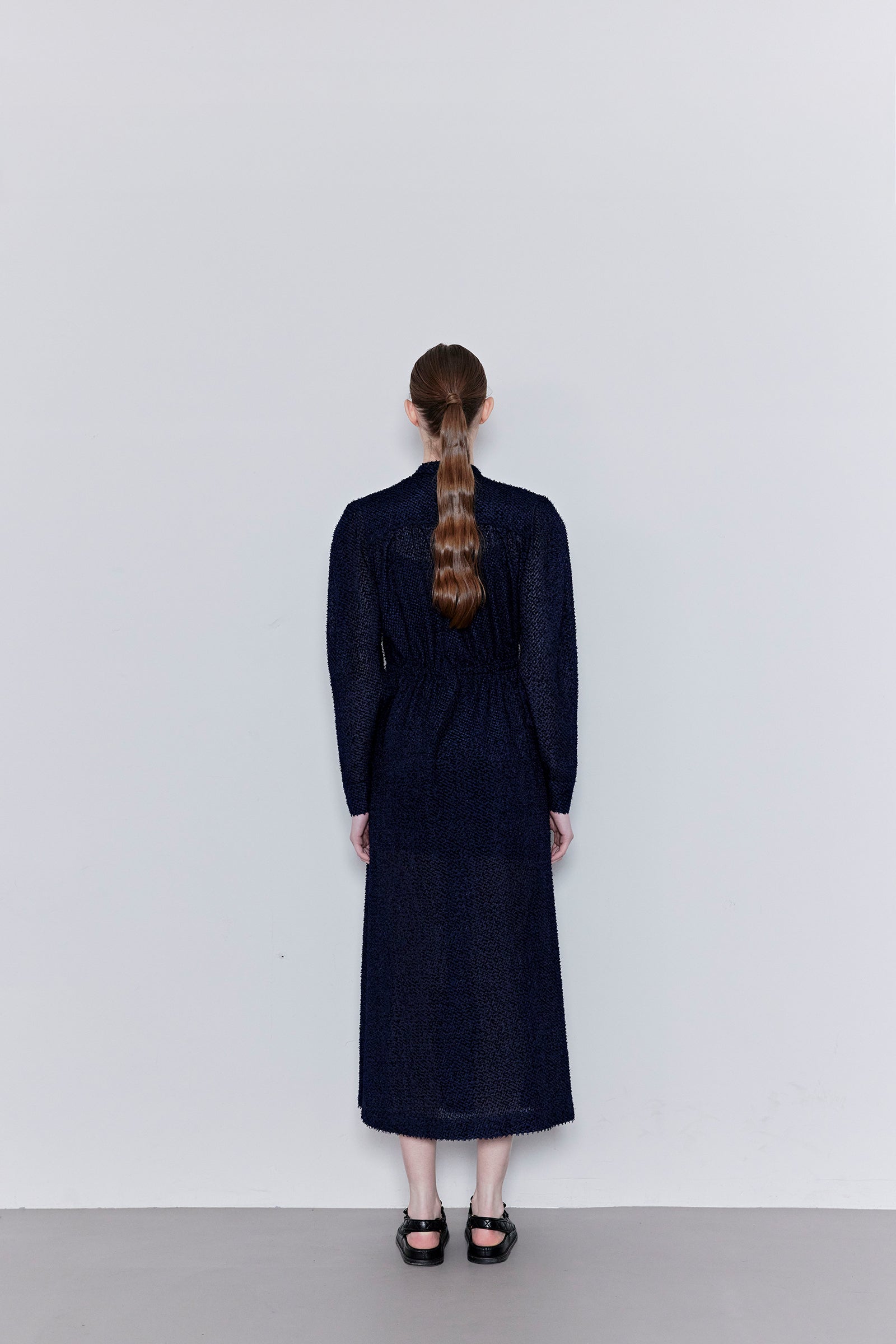 FRINGE LONG DRESS_BLEU MARINE