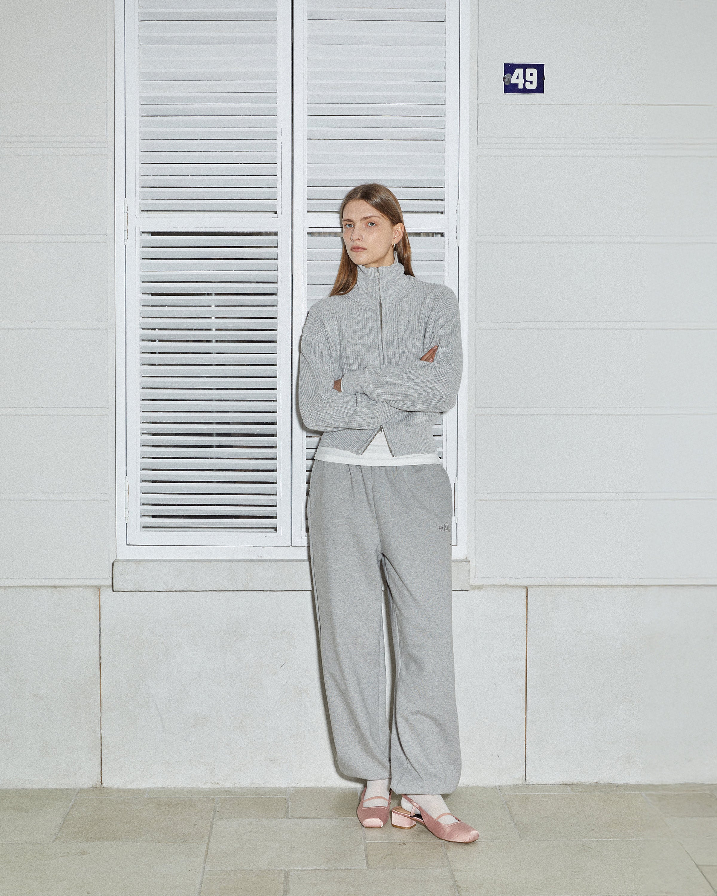 TWO WAY KNIT ZIP-UP CARDIGAN_GREY