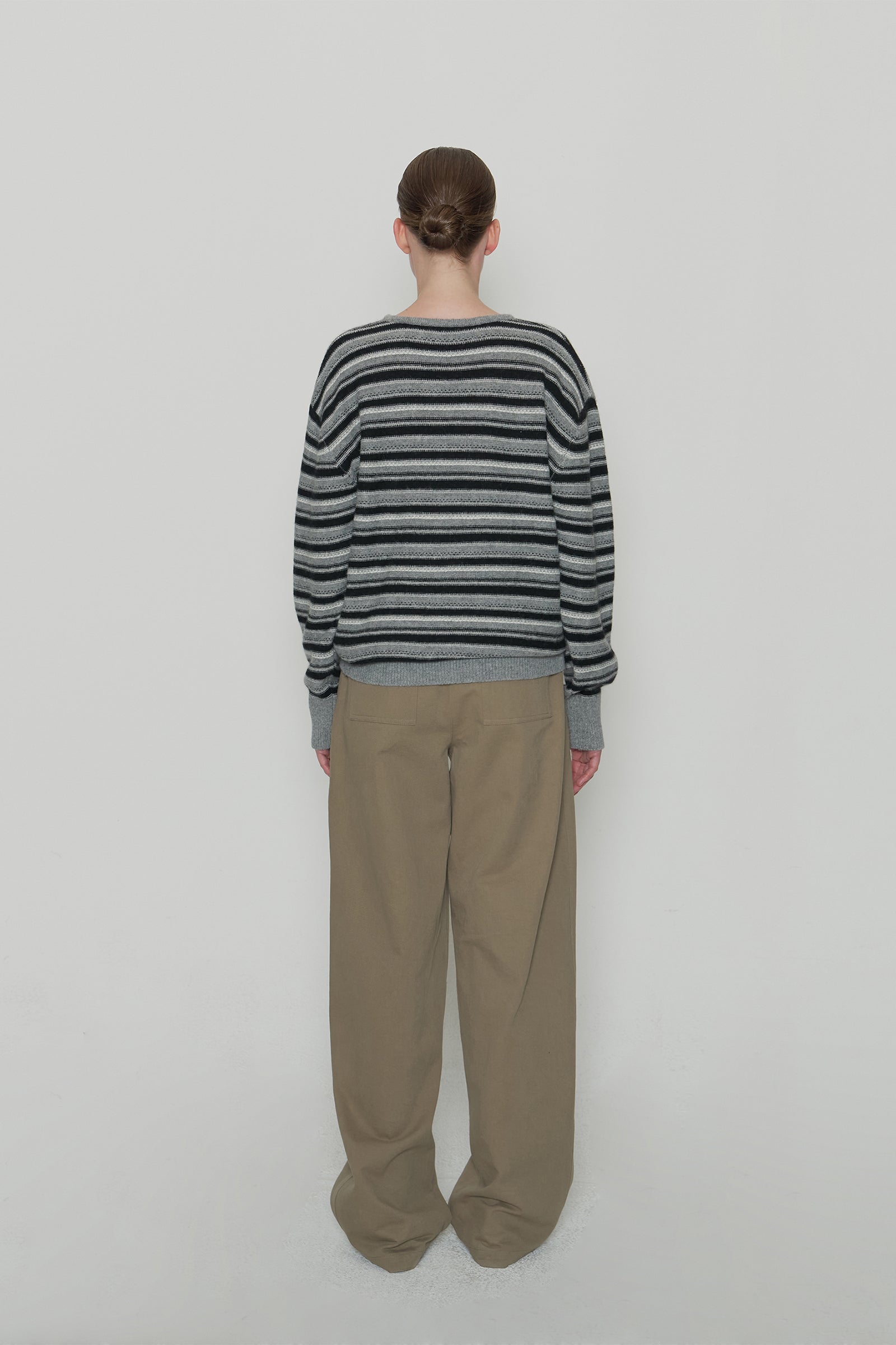 OSCAR STRIPE V-NECK KNIT_BLACK