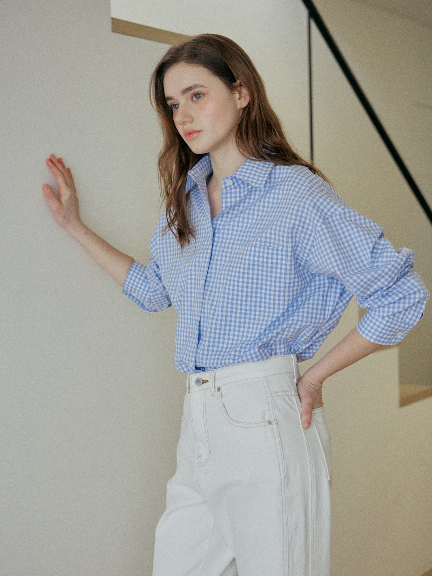 GINGHAM CHECK SHIRT_SKYBLUE
