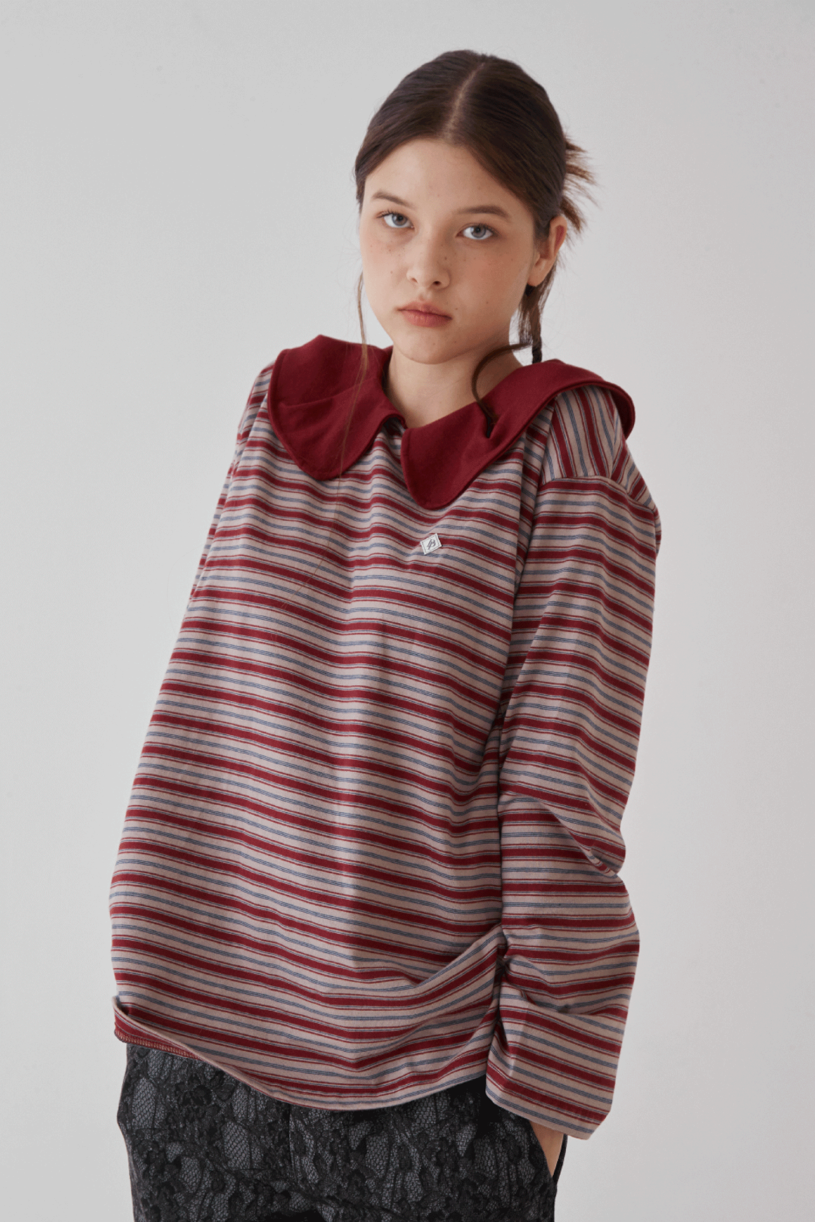 STRIPE BIG COLLAR TOP_BURGUNDY