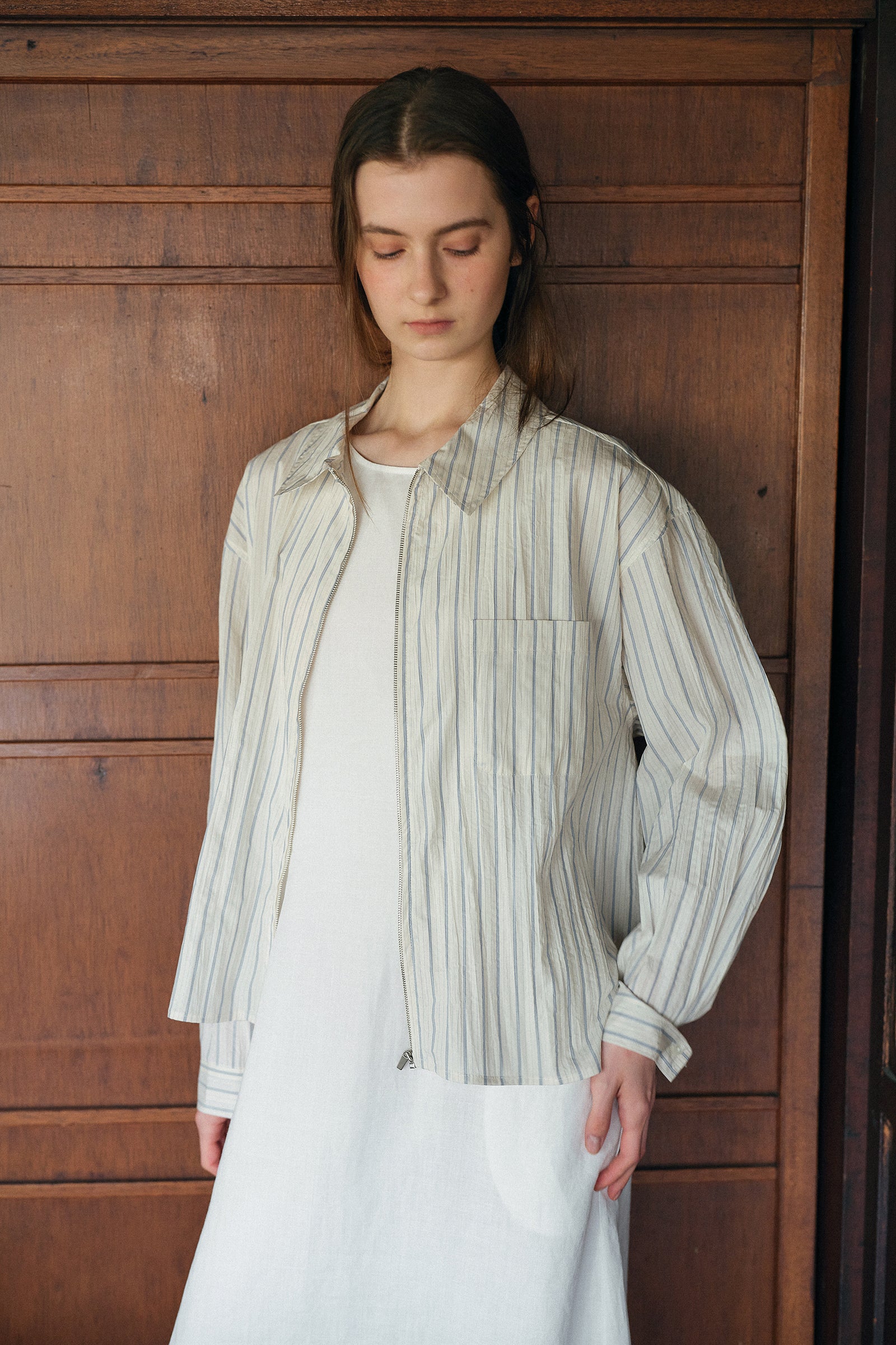 PONS STRIPE ZIP-UP_STRIPE BLUE