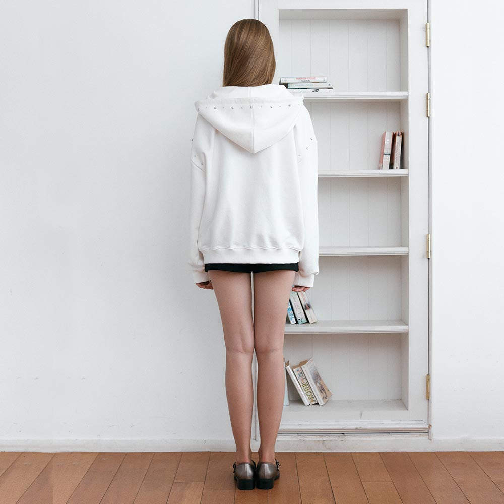 STUD HOOD ZIP-UP_IVORY