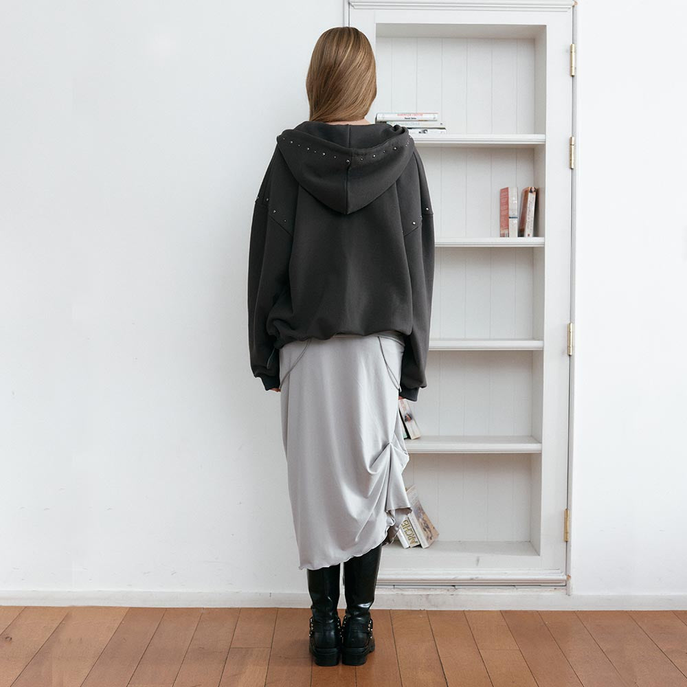 STUD HOOD ZIP-UP_CHARCOAL