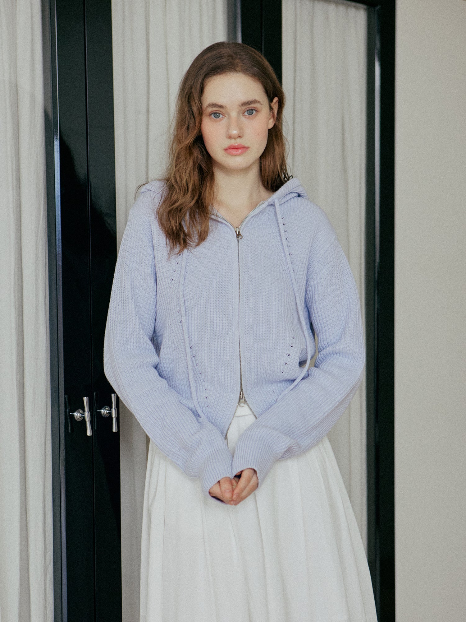 HAZI HOOD KNIT ZIP UP_SKYBLUE