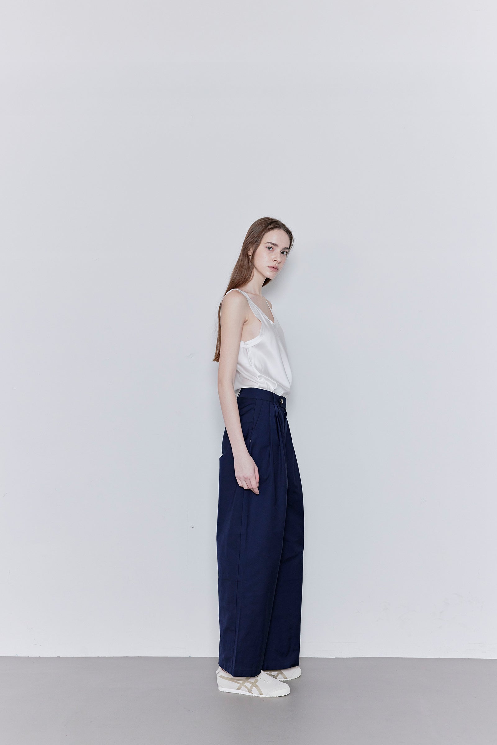 COTTON PINTUCK PANTS_BLEU MARINE