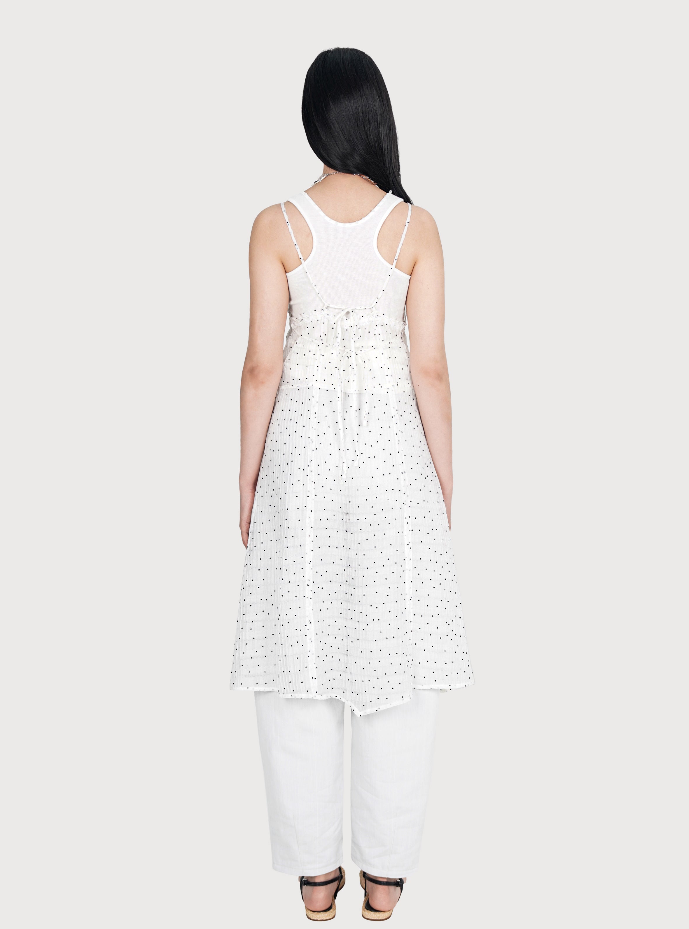 SHEER GRID DOTTED MIDI SLIP DRESS_WHITE