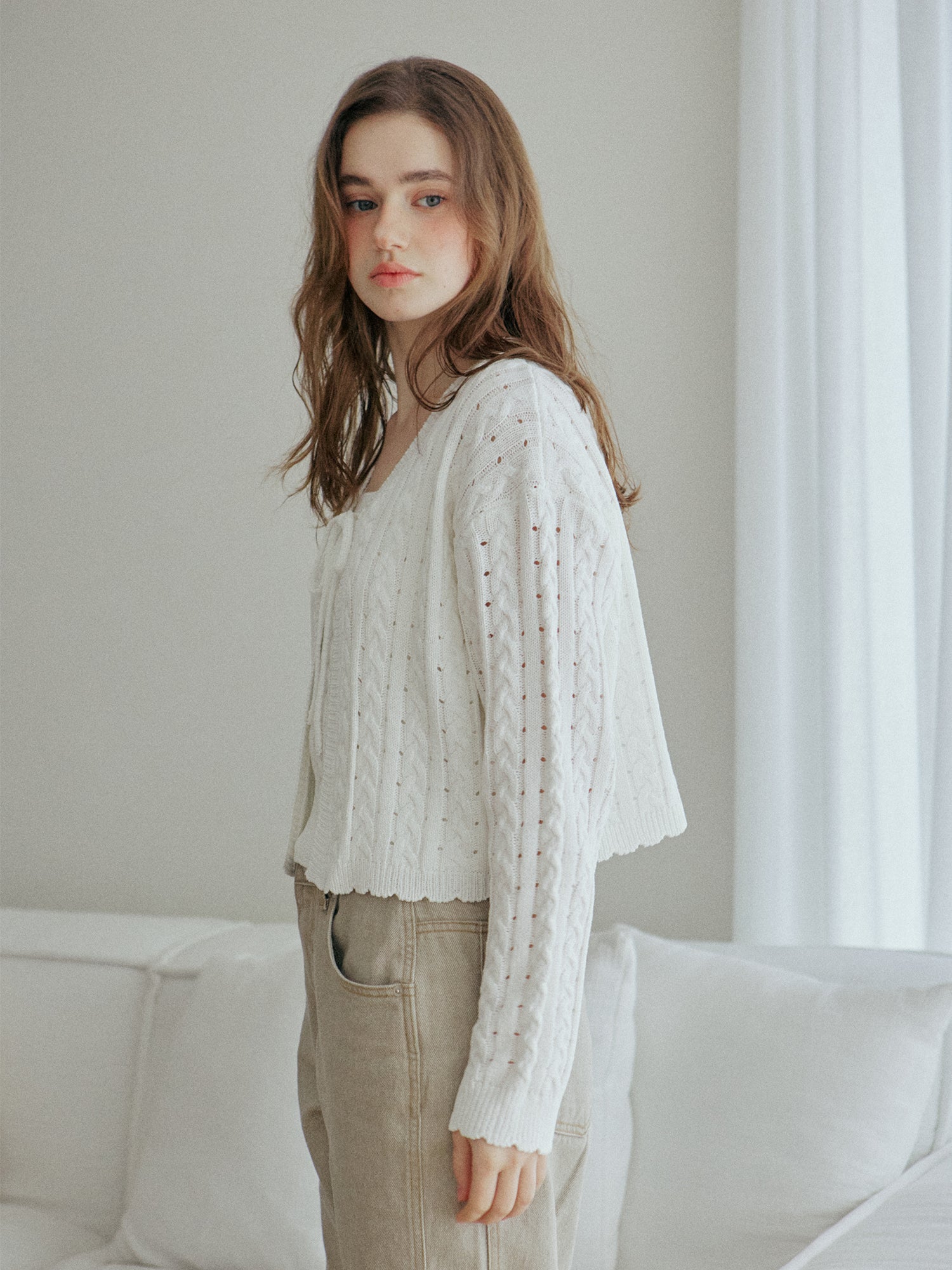LACE RIBBON CARDIGAN_IVORY