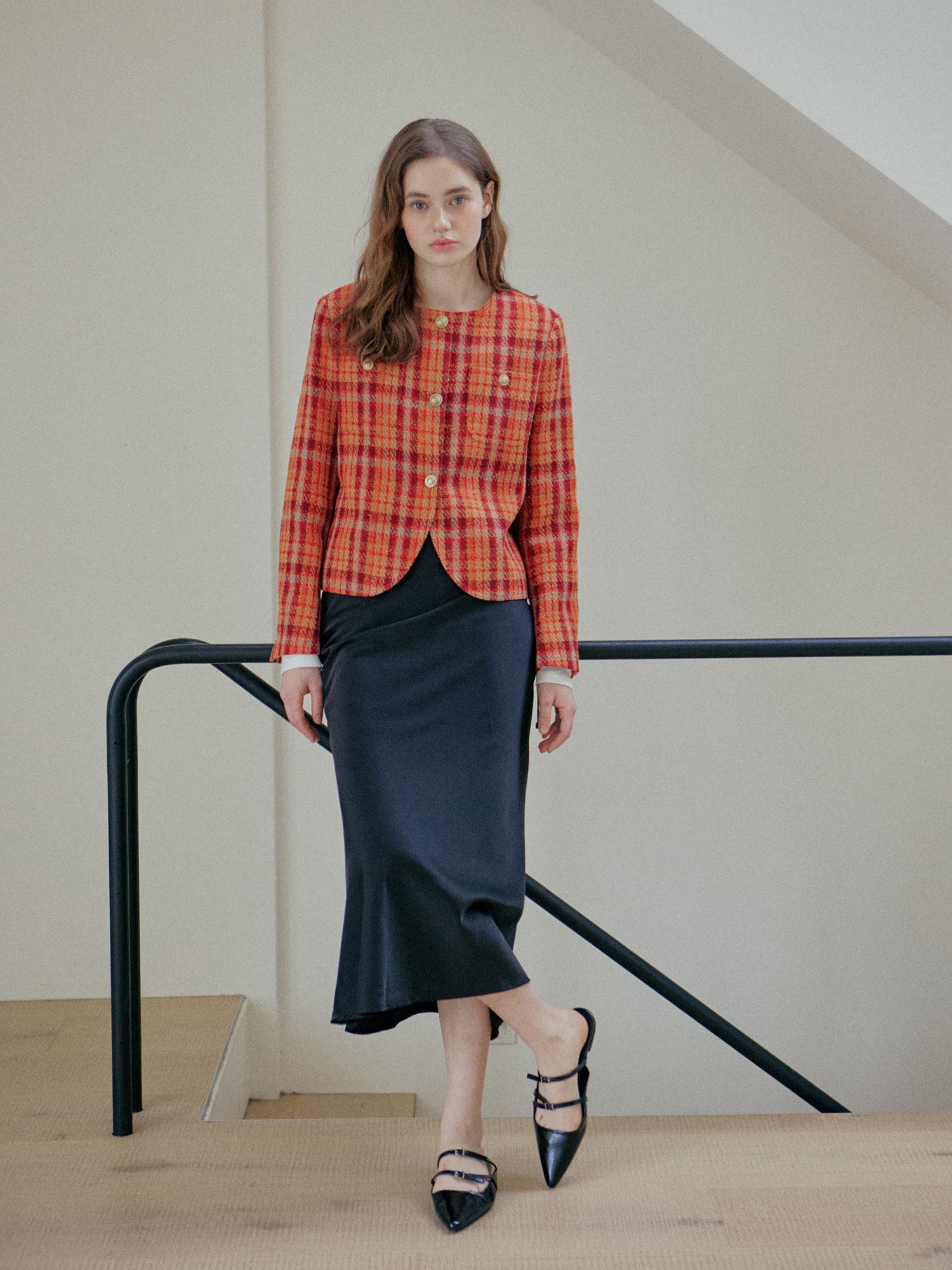 CHECK TWEED JACKET_RED