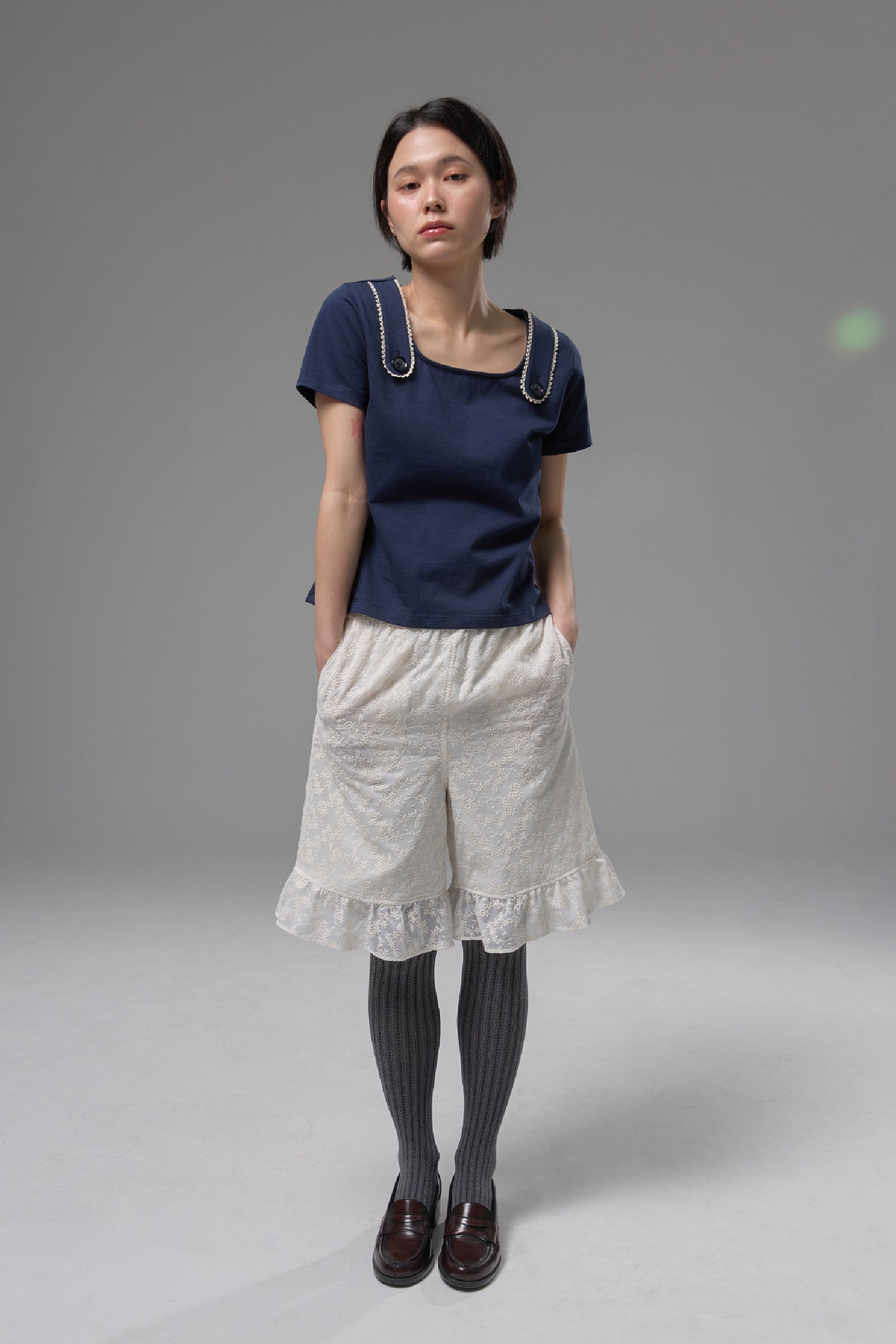 BUTTON STRAP T-SHIRT_NAVY