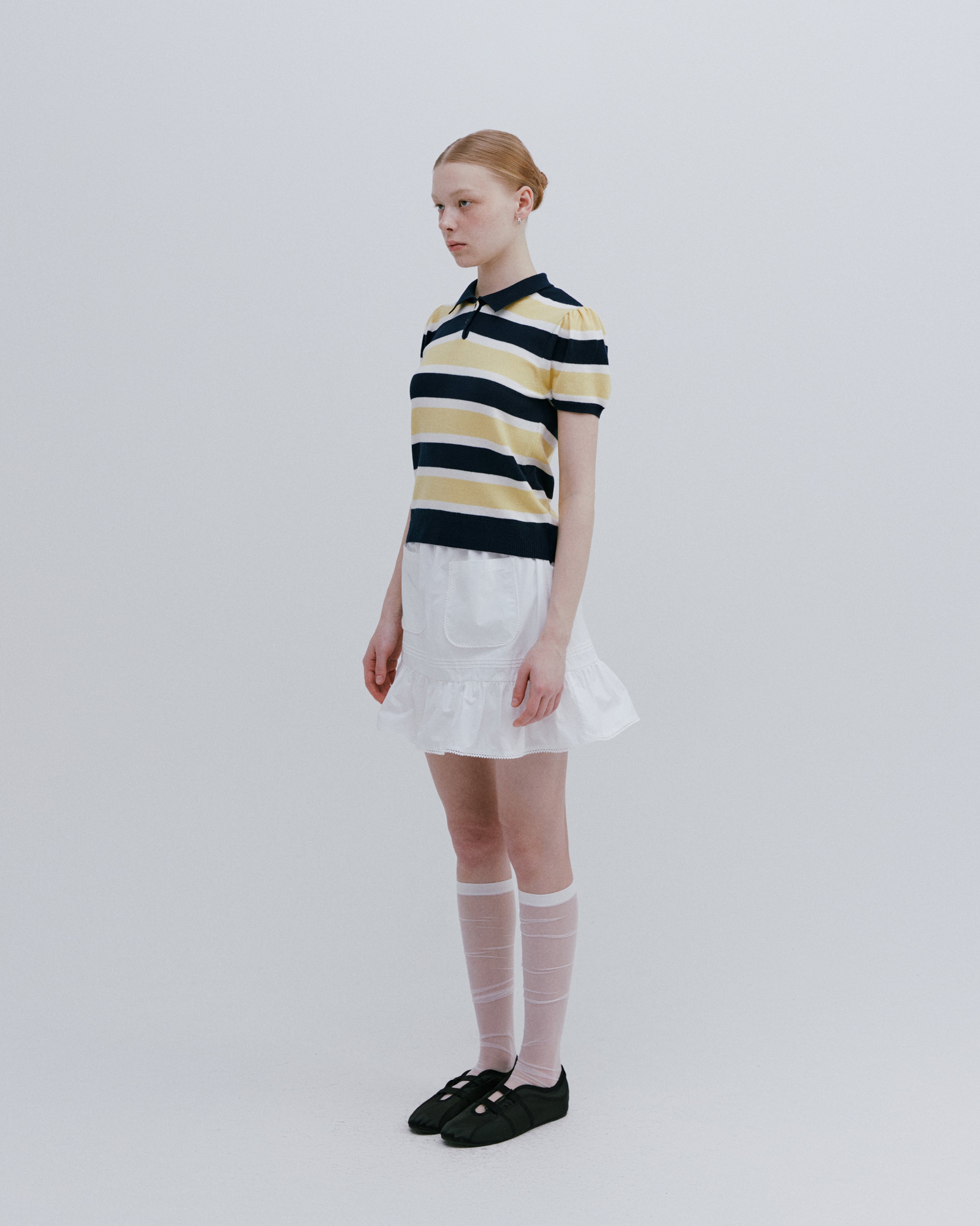 PULL PETIT PUFF RAYÉ EN MAILLE AVEC COL_JAUNE