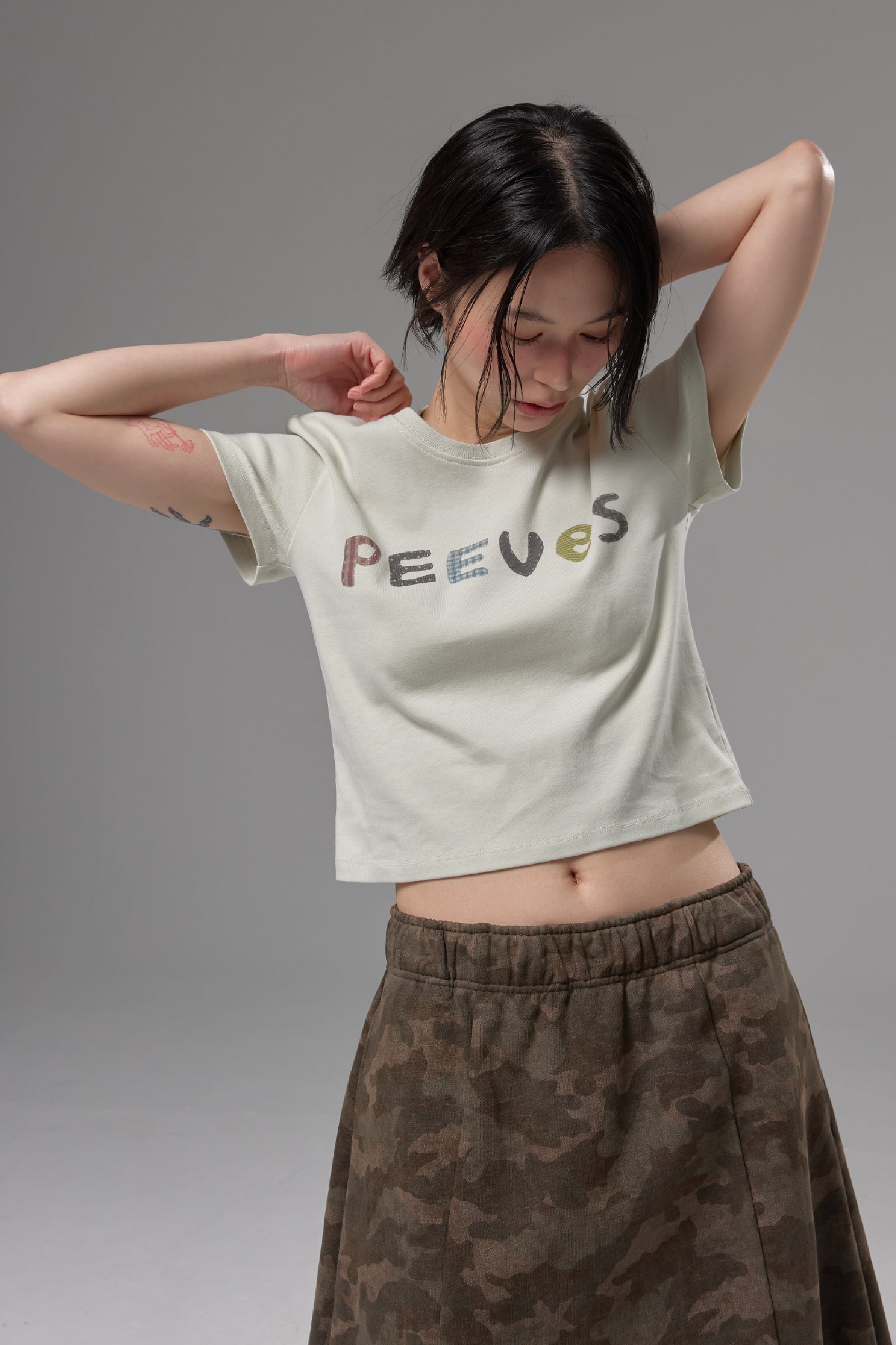 SCANNED NEEDLEWORK CROPPED T-SHIRT_LIME