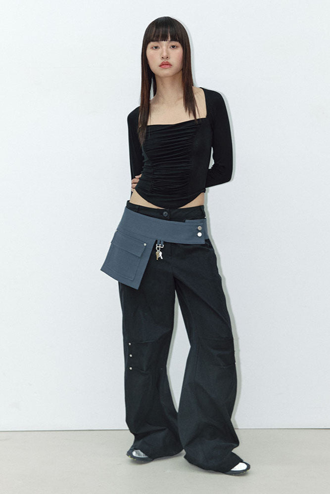 WIDE SQUARE SHIRRING T_BLACK