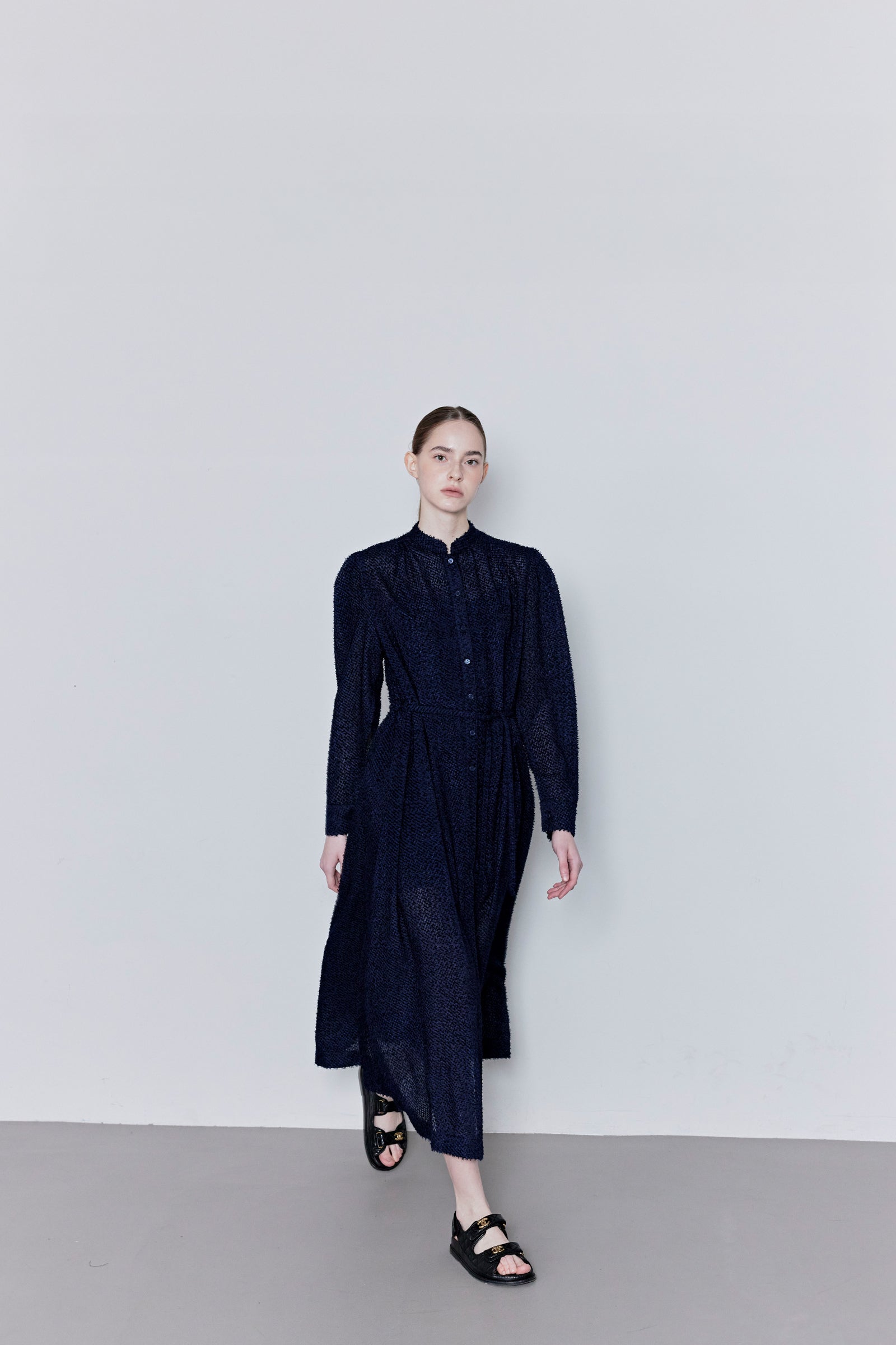FRINGE LONG DRESS_BLEU MARINE