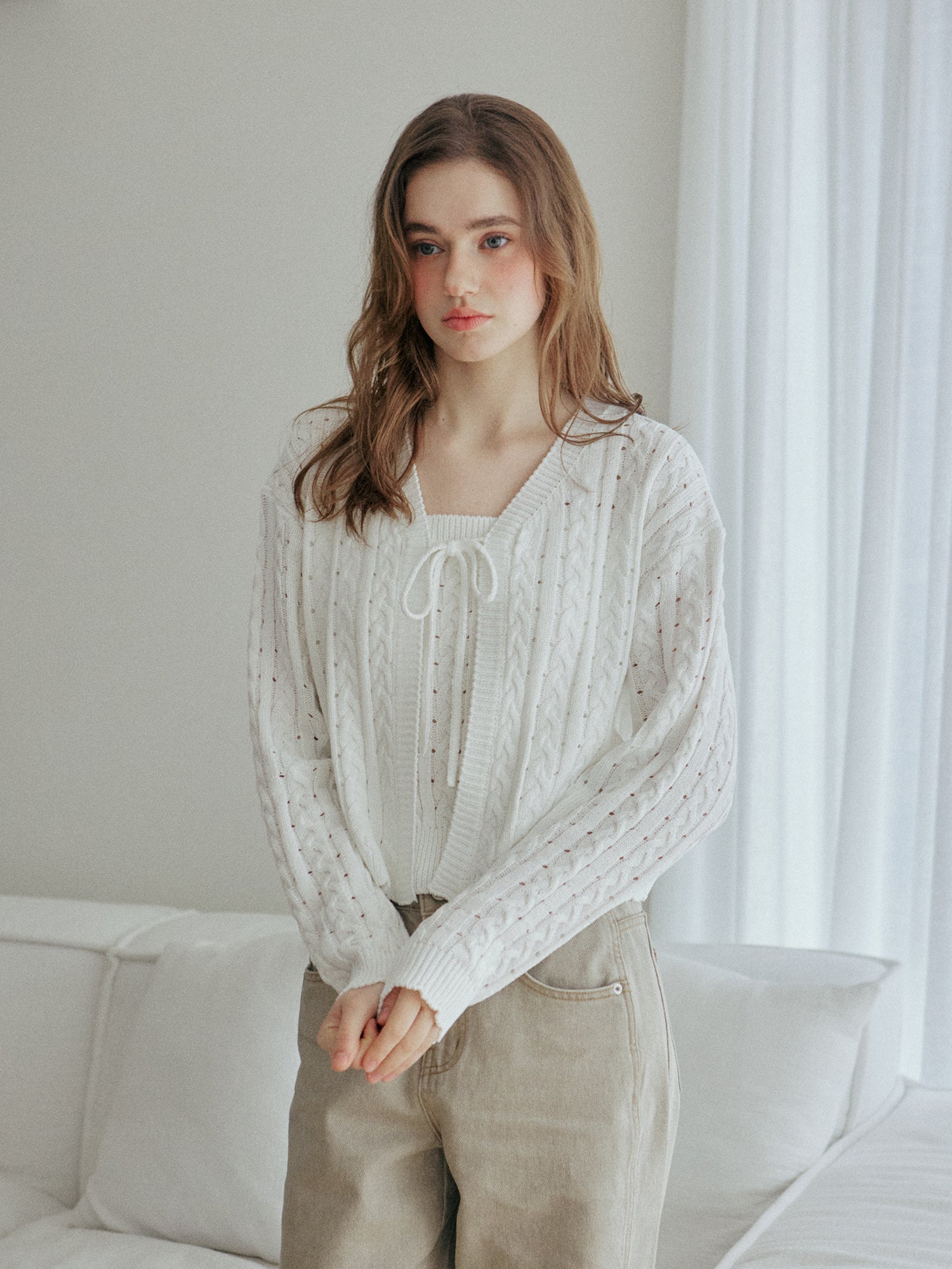 LACE RIBBON CARDIGAN_IVORY