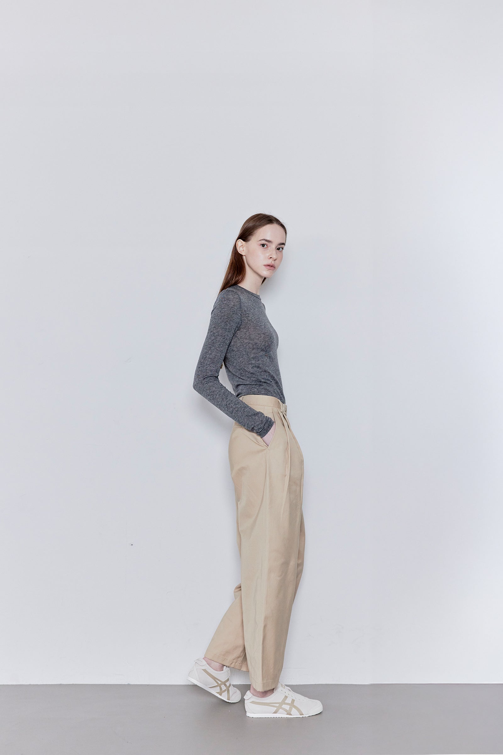 COTTON PINTUCK PANTS_BEIGE