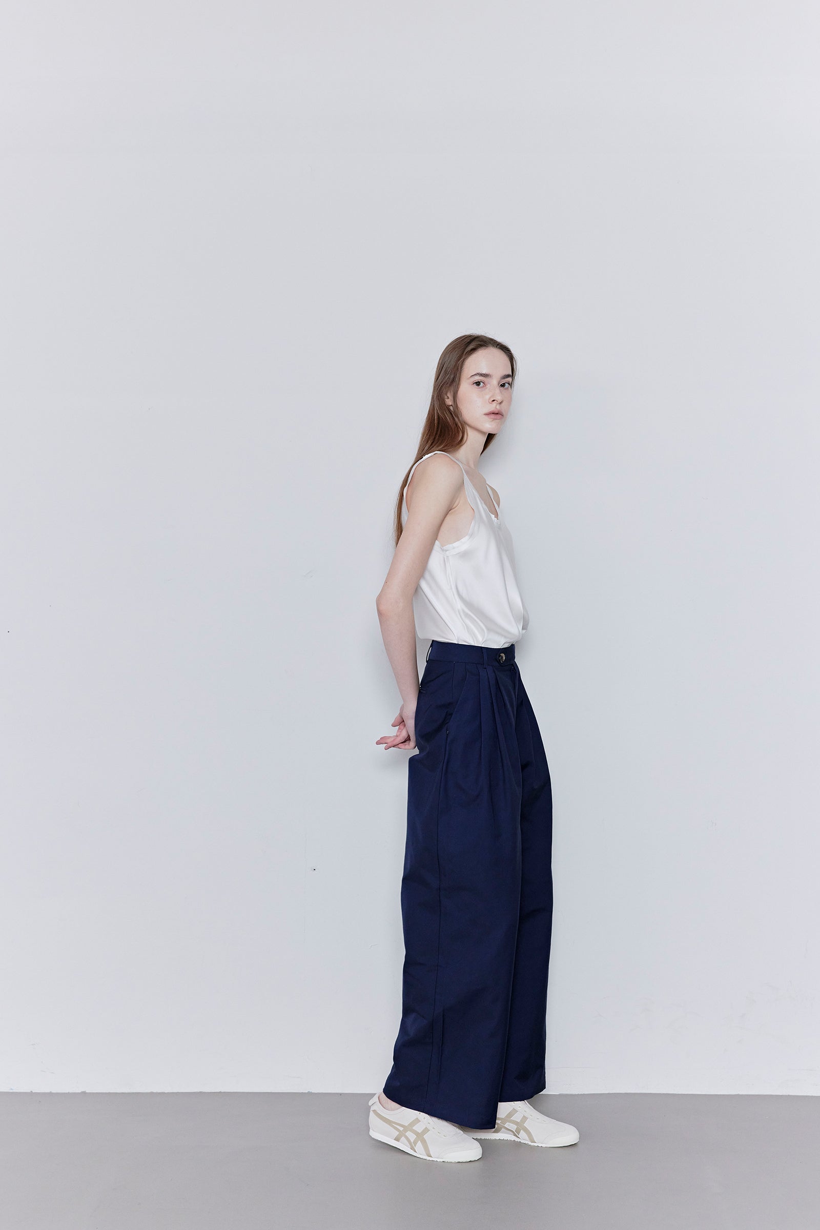 COTTON PINTUCK PANTS_BLEU MARINE