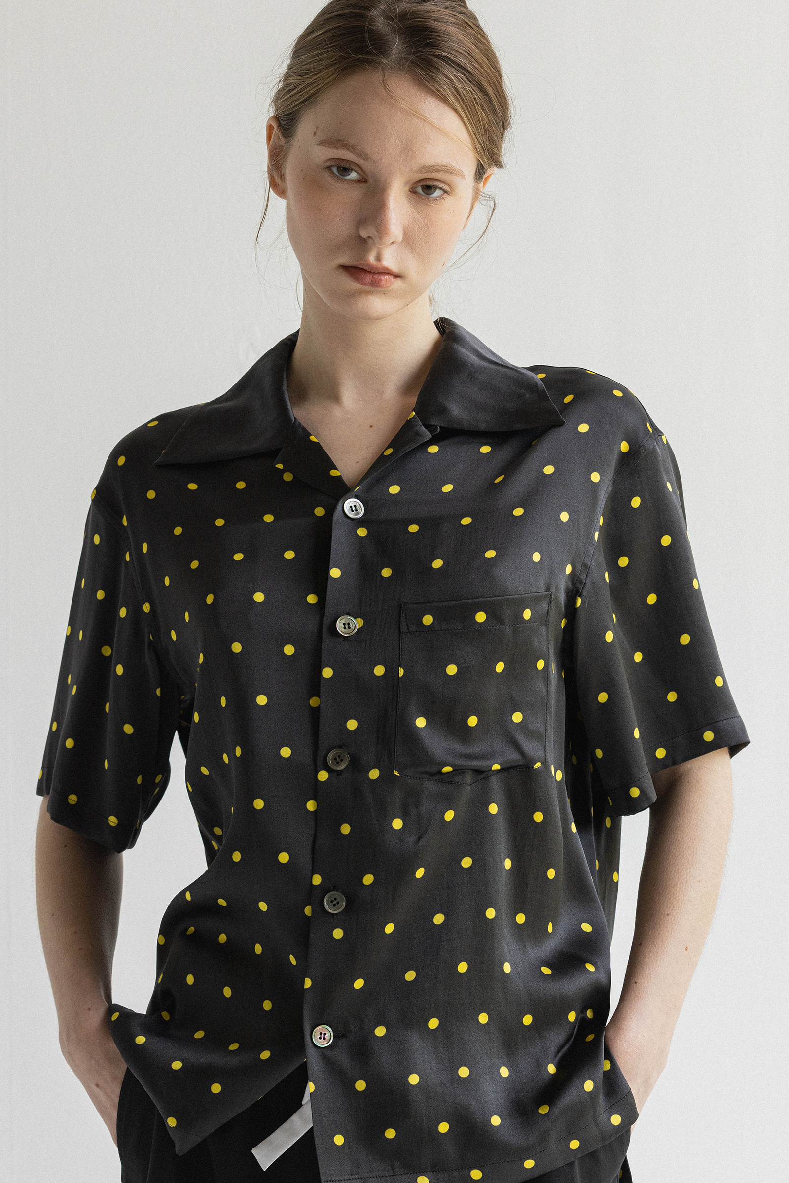 CHEMISE BOWLING À POIS CITRON_NOIR
