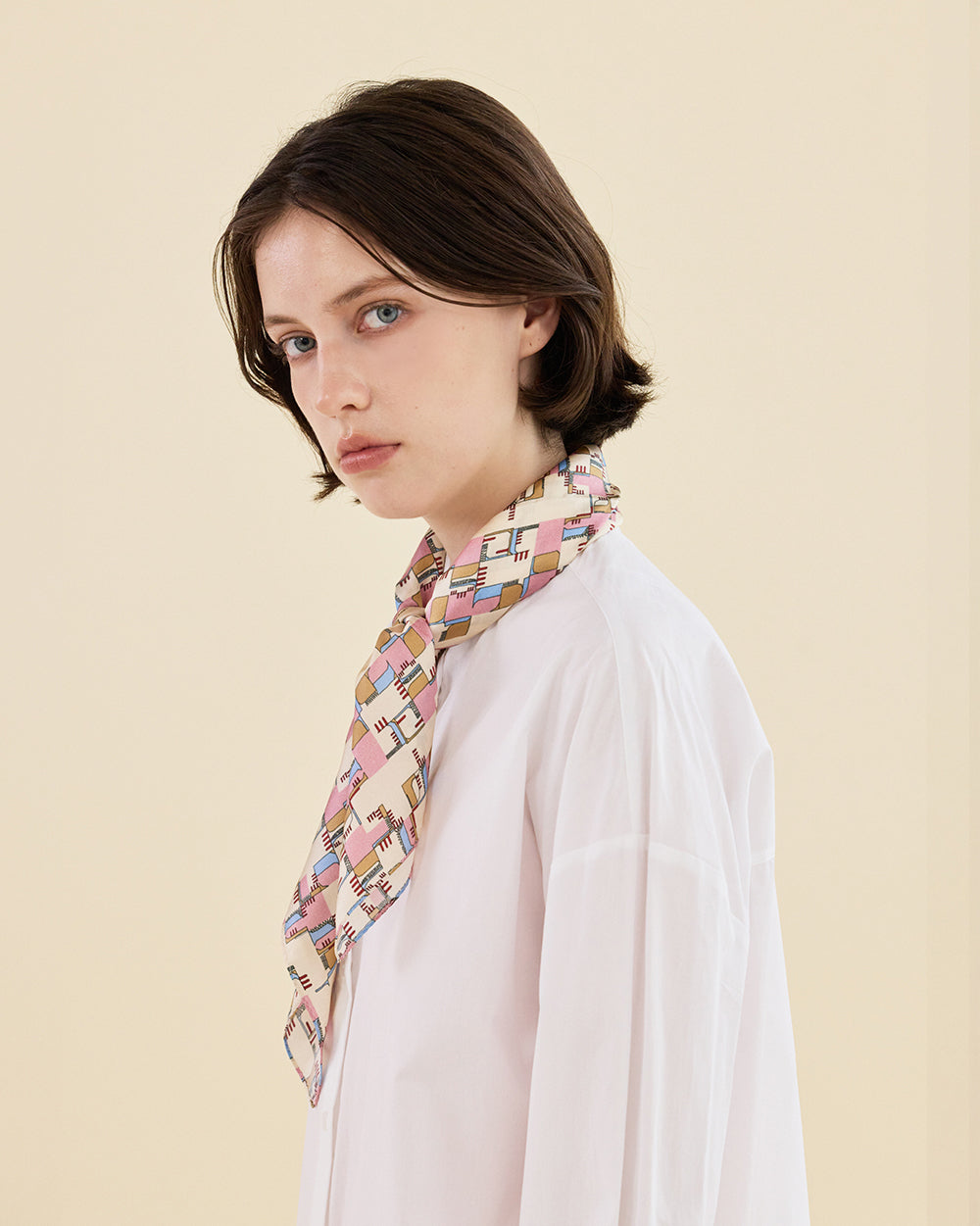 DOODLE GRID SILK SCARF_PINK