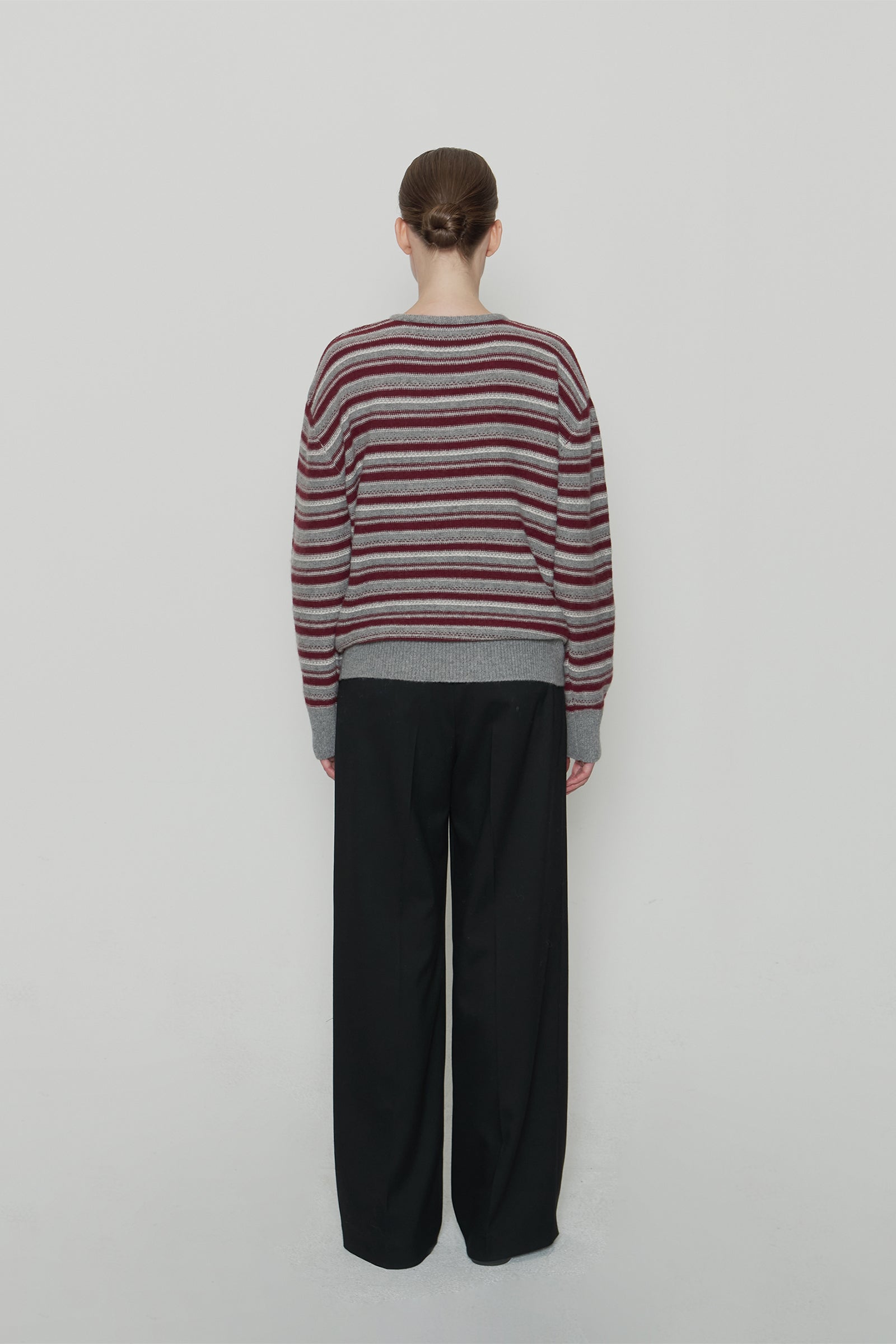 OSCAR STRIPE V-NECK KNIT_WINE