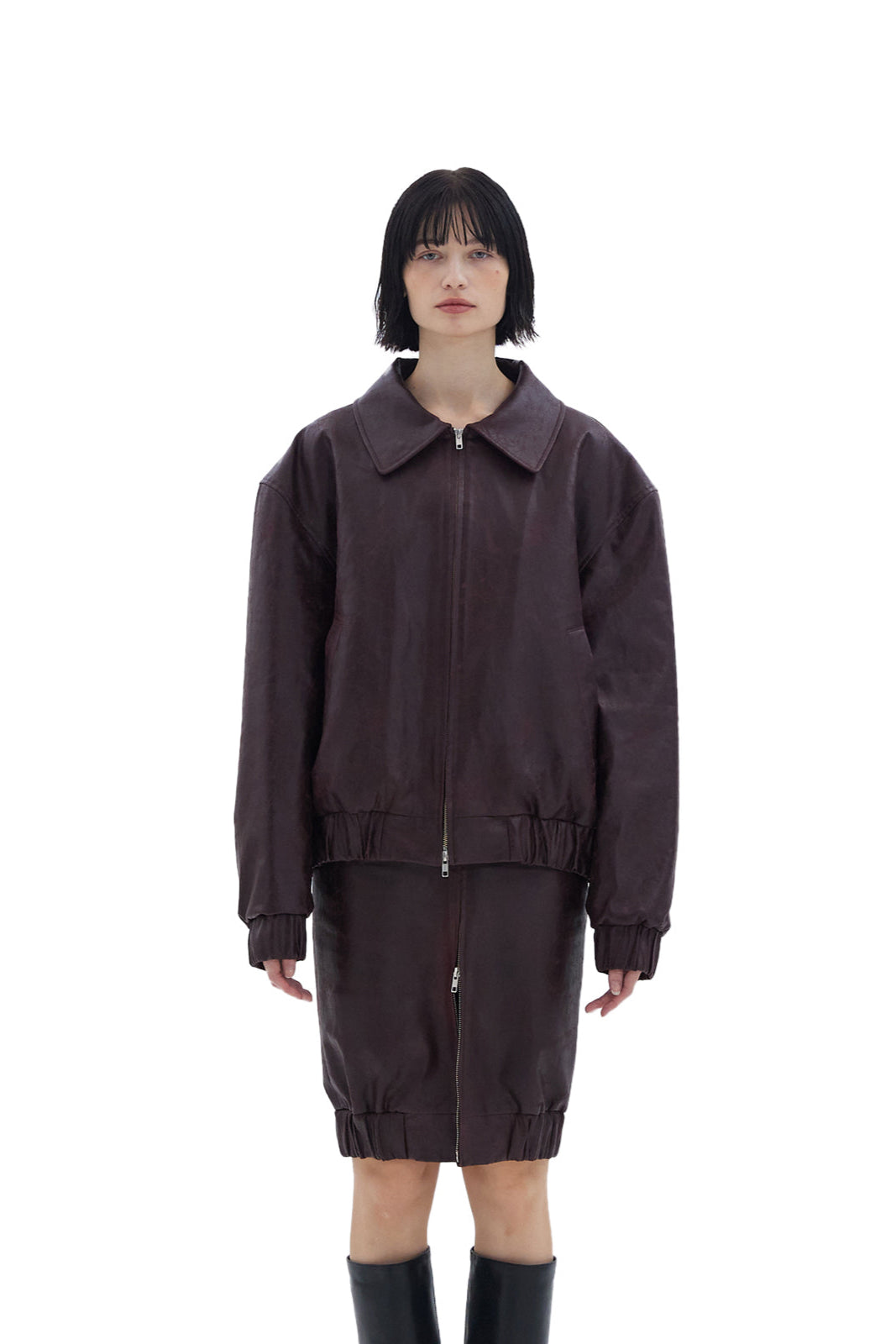 VESTE EN CUIR OVERSIZE BORDEAUX_BORDEAUX