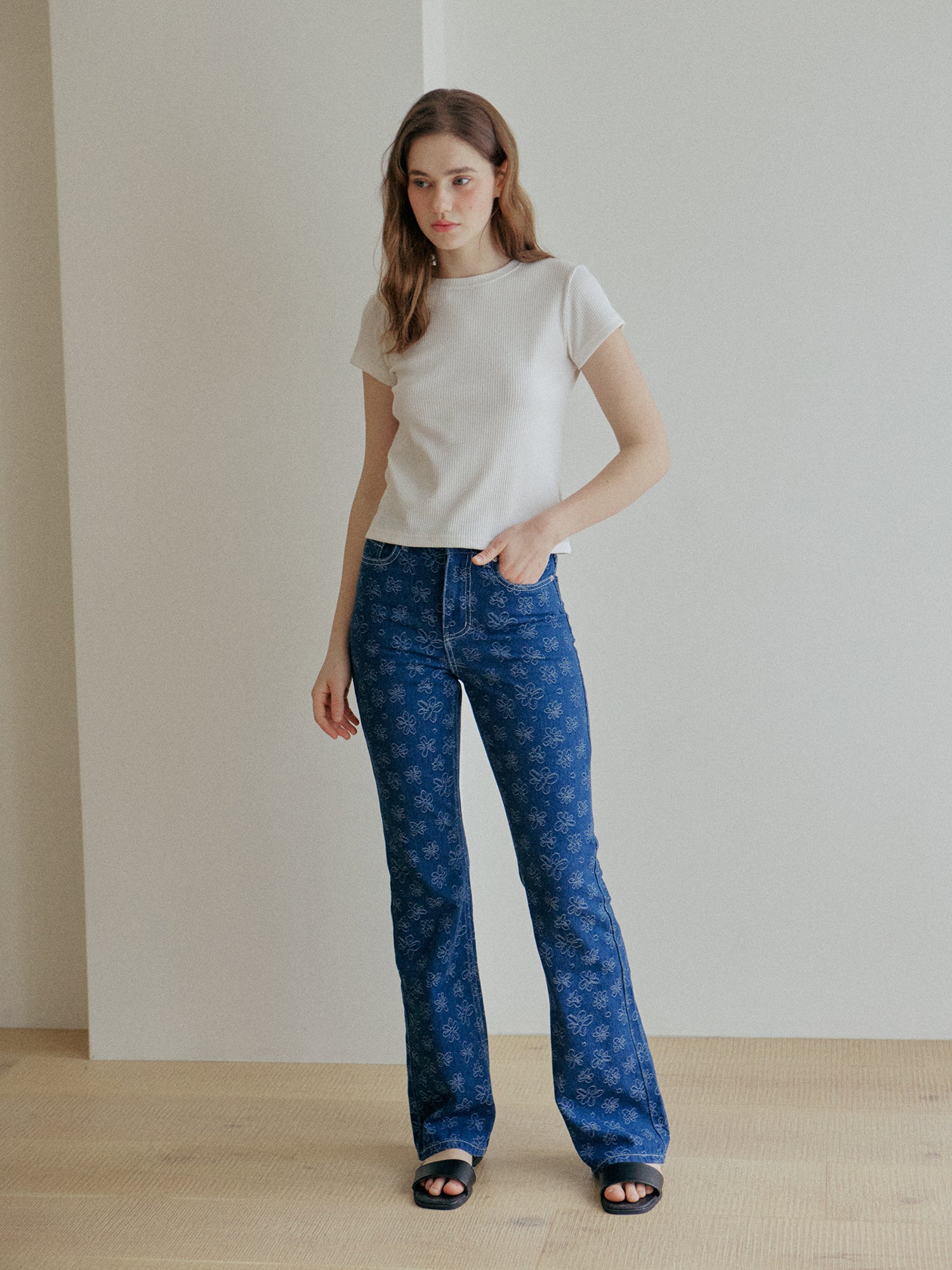25SS FLOWER JACQUARD DENIM PANTS_BLUE