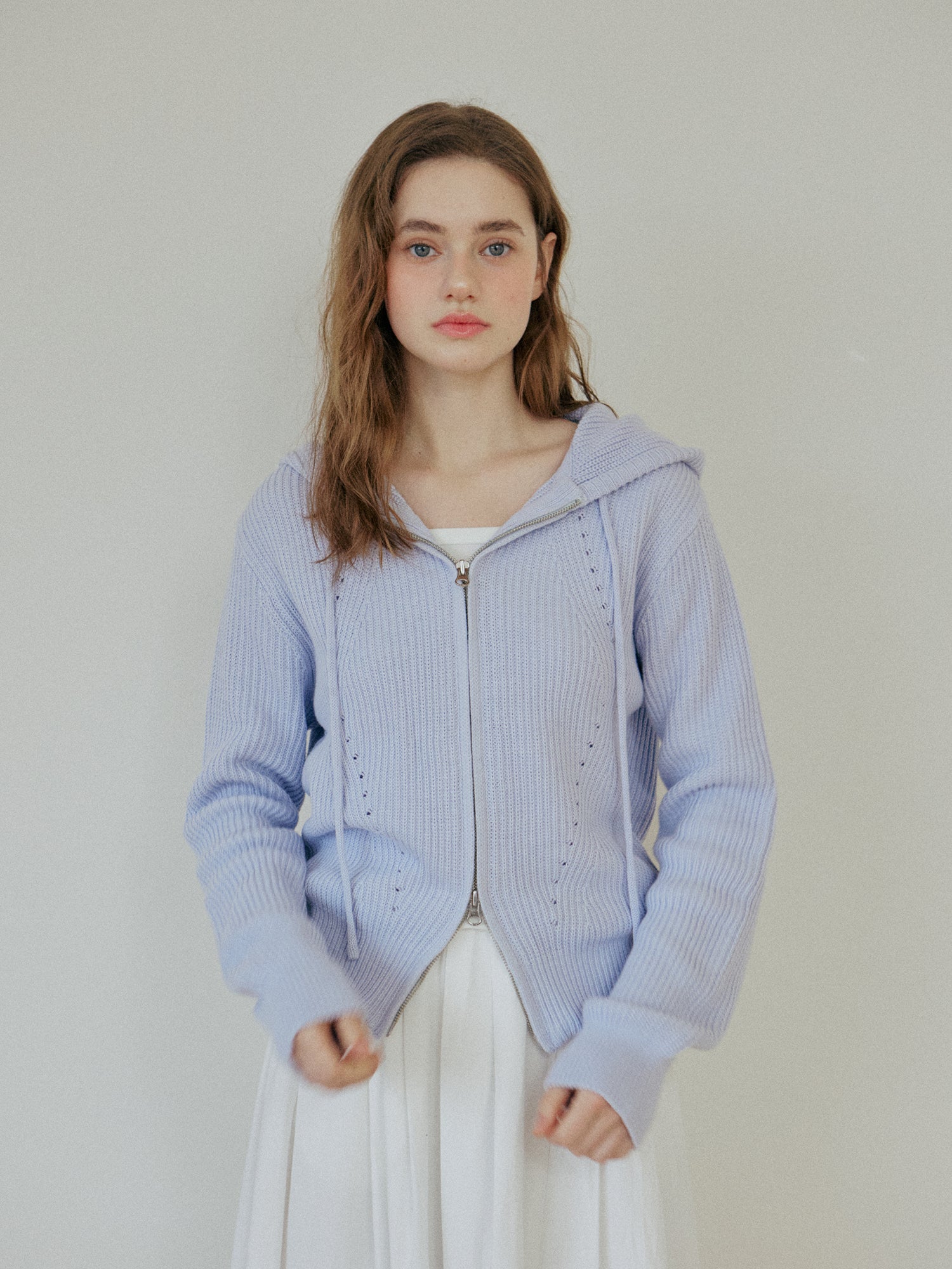 HAZI HOOD KNIT ZIP UP_SKYBLUE