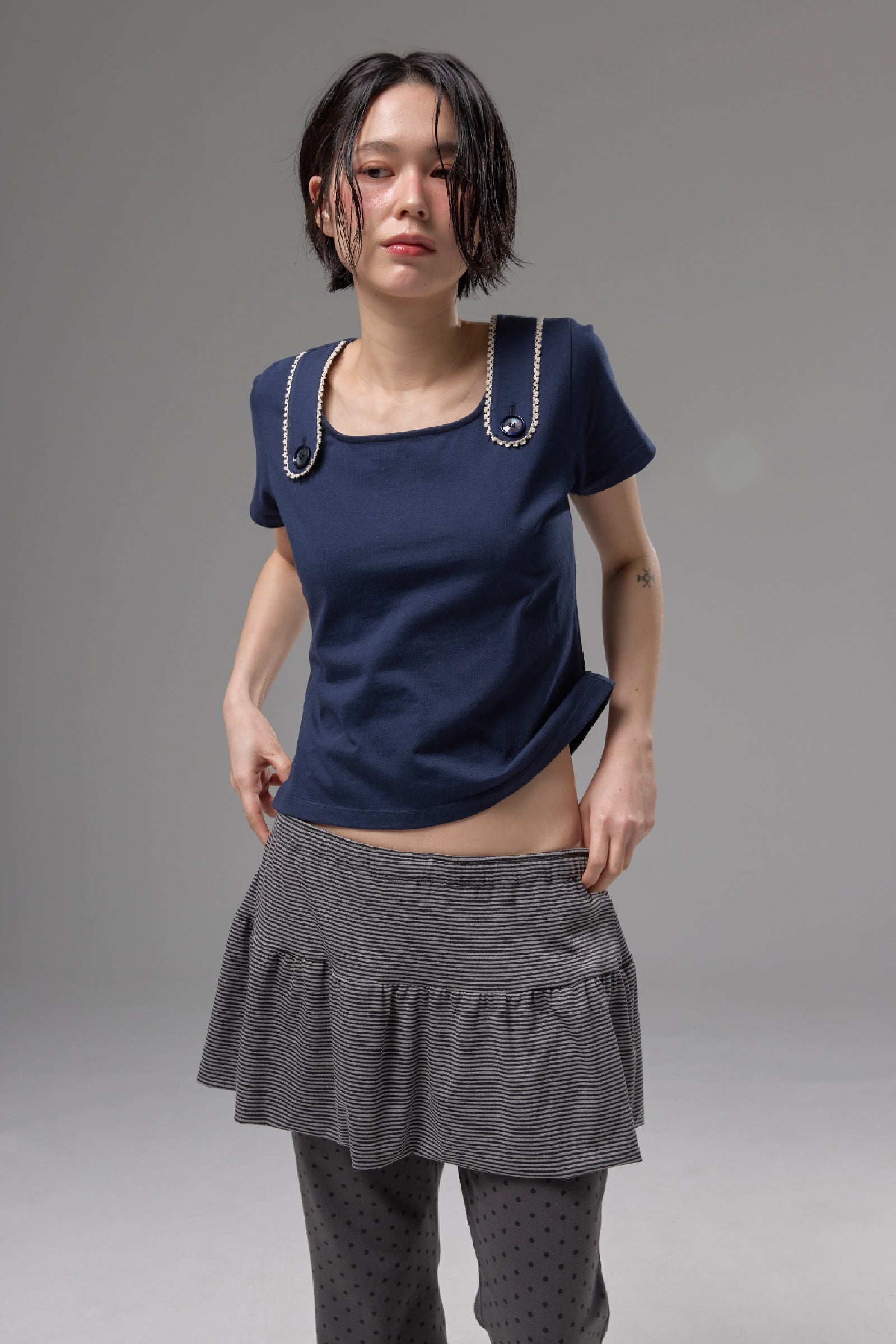 VARIED SKIRT LAYERED PANTS_GREY