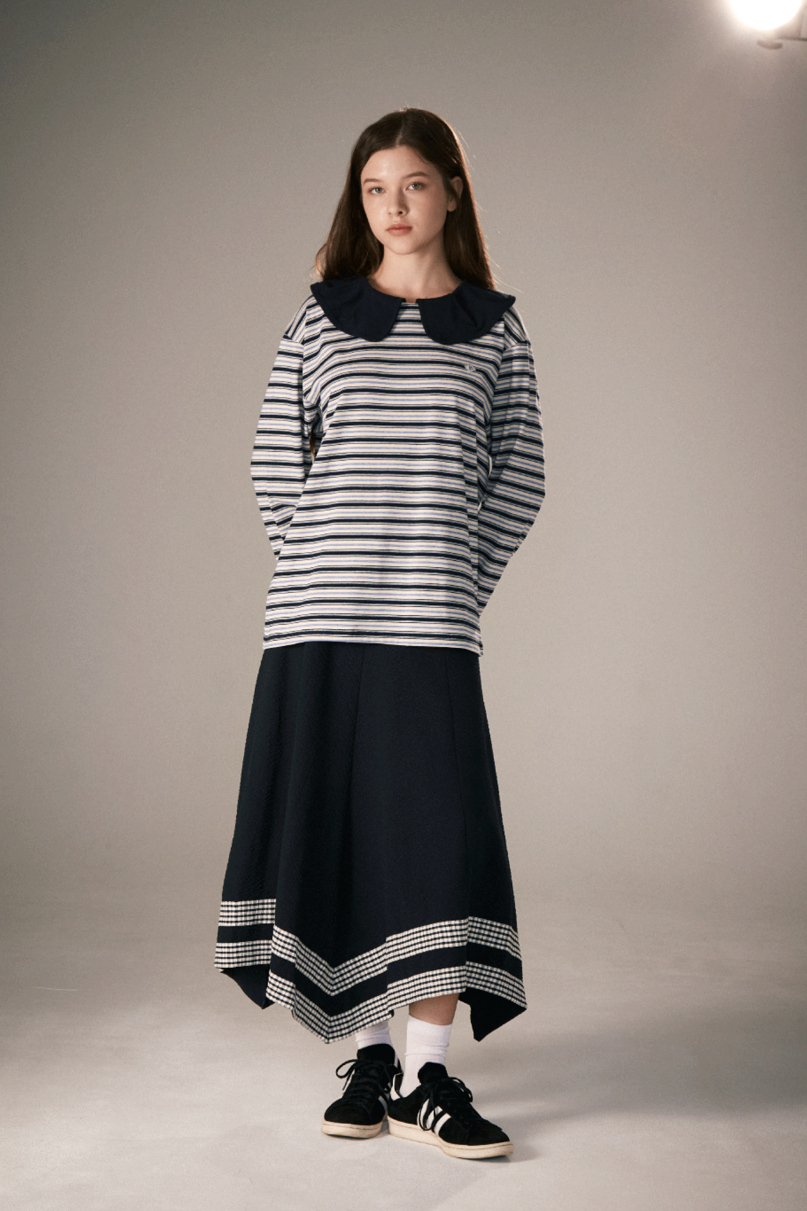 STRIPE BIG COLLAR TOP_NAVY