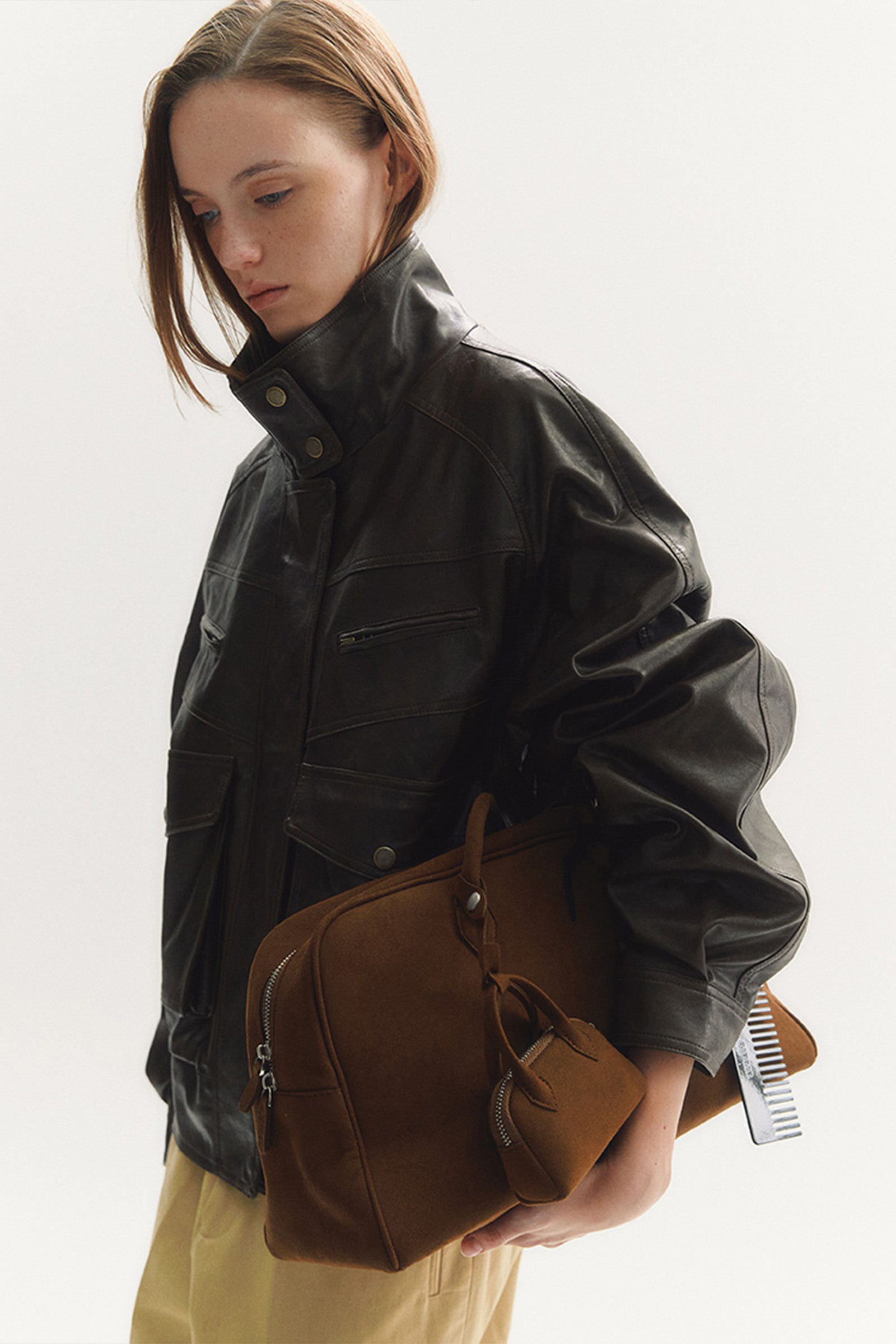 UTILITY LEATHER JACKET_BROWN