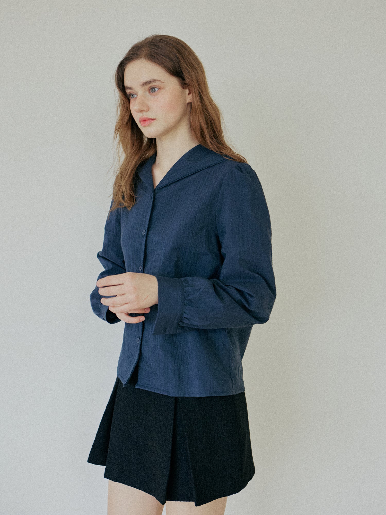 LACE COLLAR SHIRT_NAVY