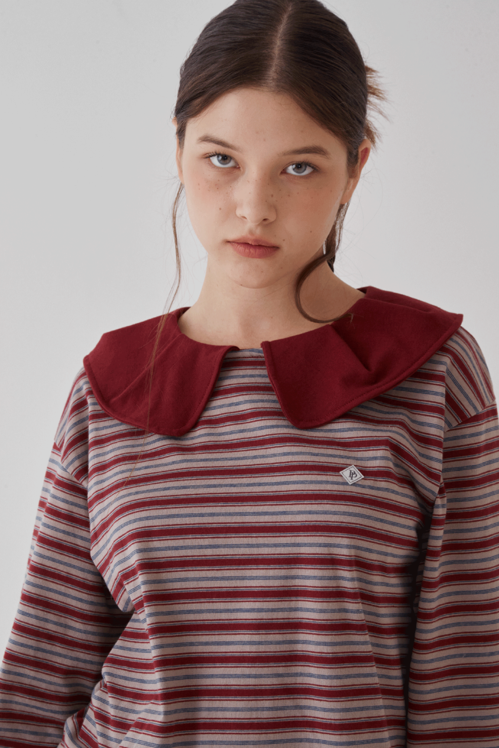 STRIPE BIG COLLAR TOP_BURGUNDY
