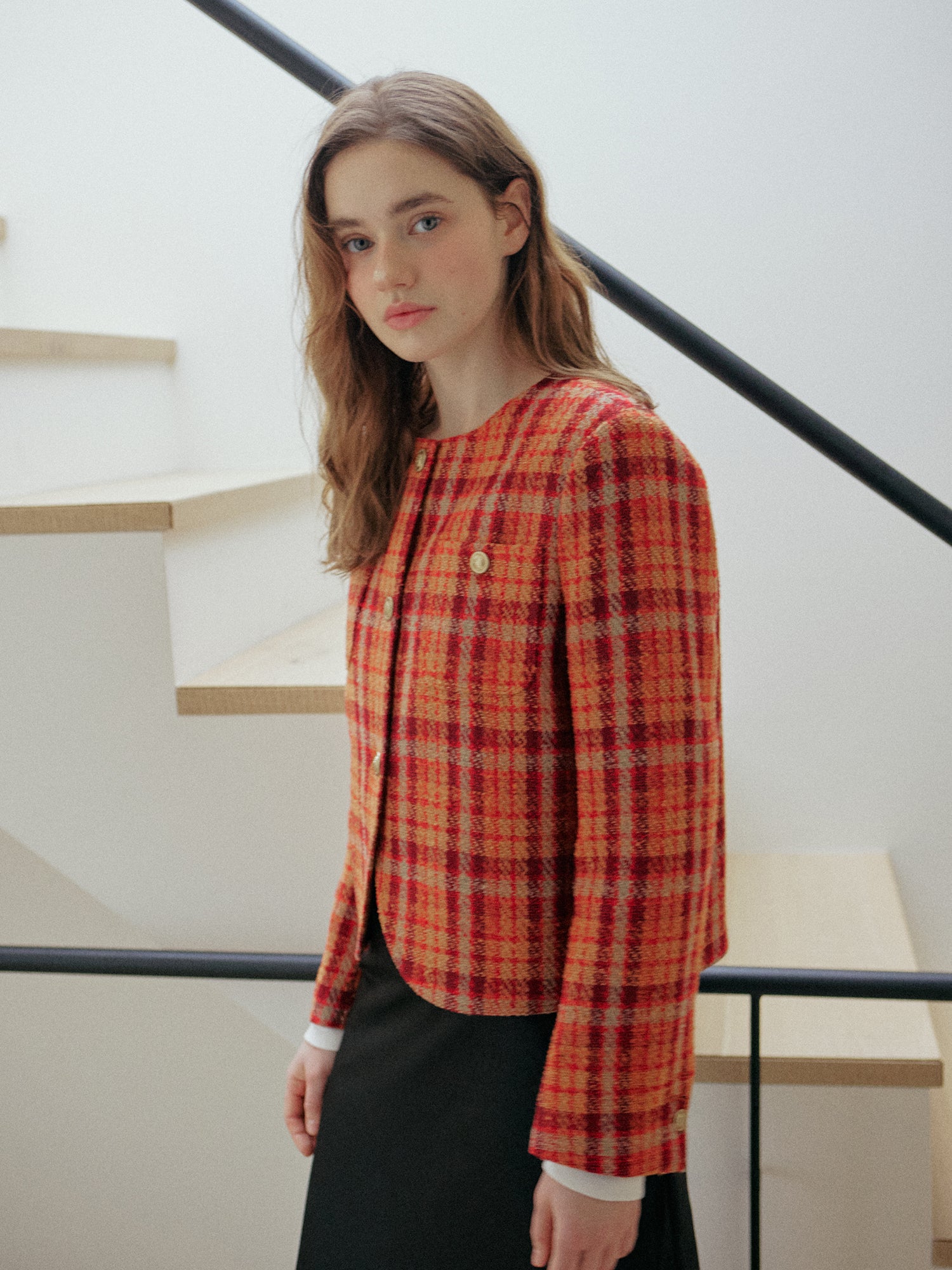 CHECK TWEED JACKET_RED