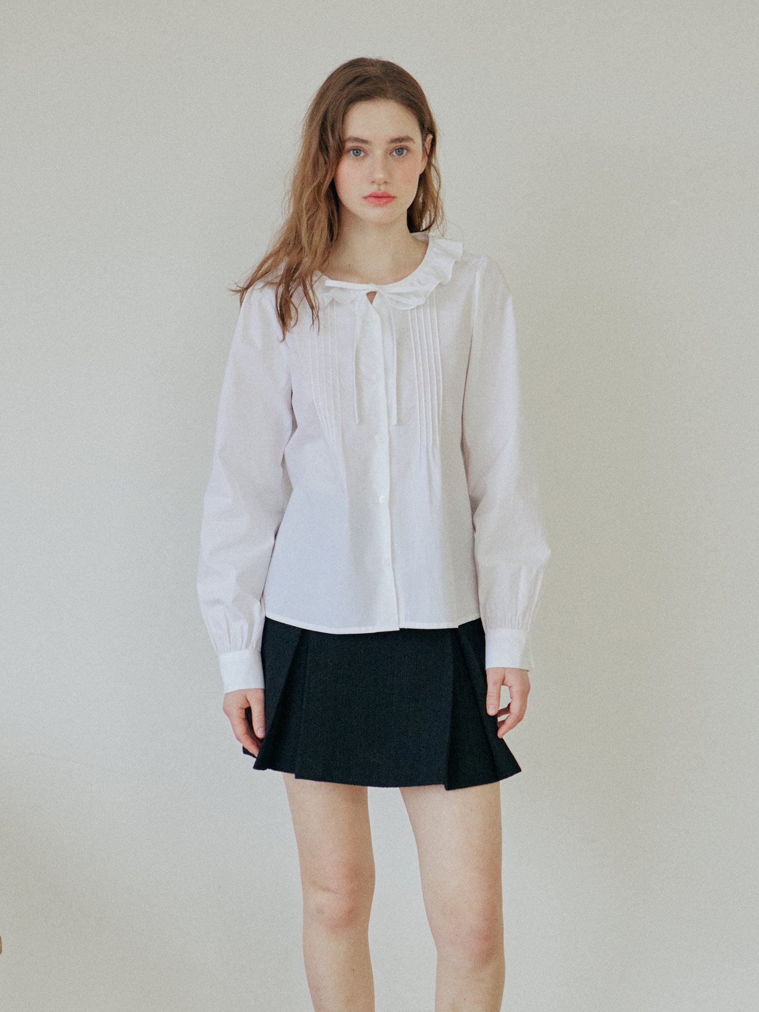 FRILL TUCKED SHIRT_WHITE