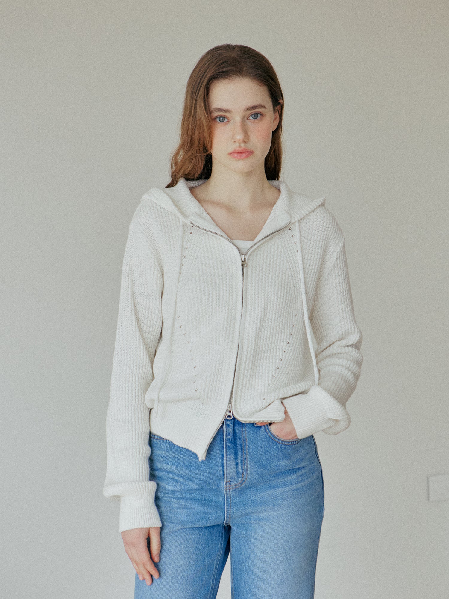 HAZI HOOD KNIT ZIP UP_IVORY