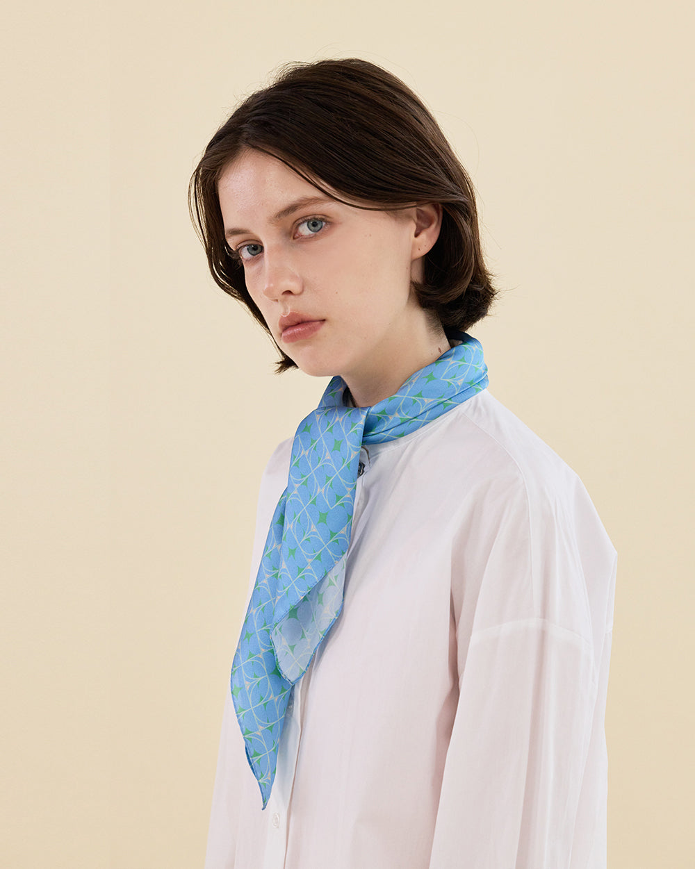 OCEAN GRID SILK SCARF_BLUE